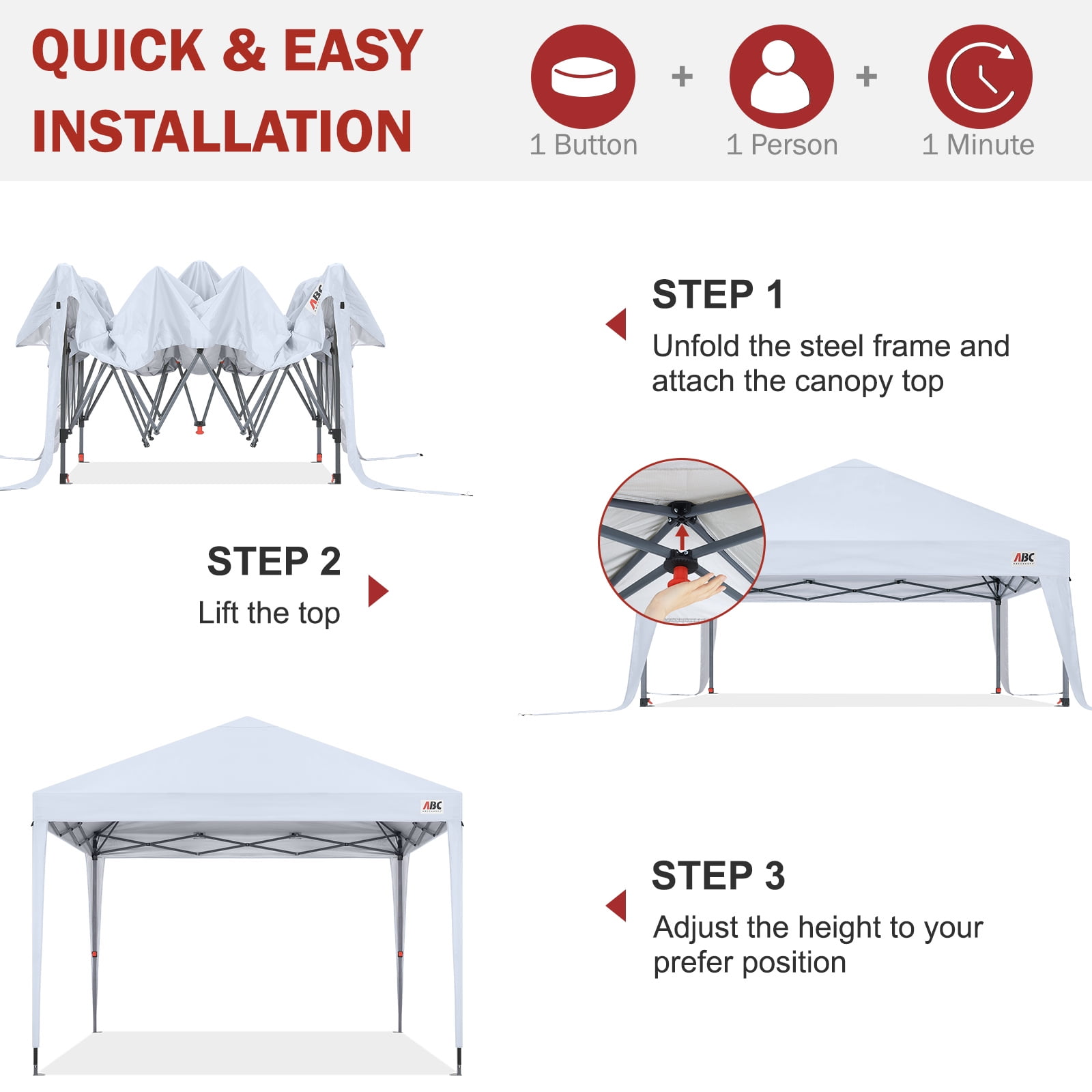 ABCCANOPY 10 ft x 10 ft Outdoor Pop-up Canopy Tent with UV Protection (White, 10 ft x 10 ft) jksx9