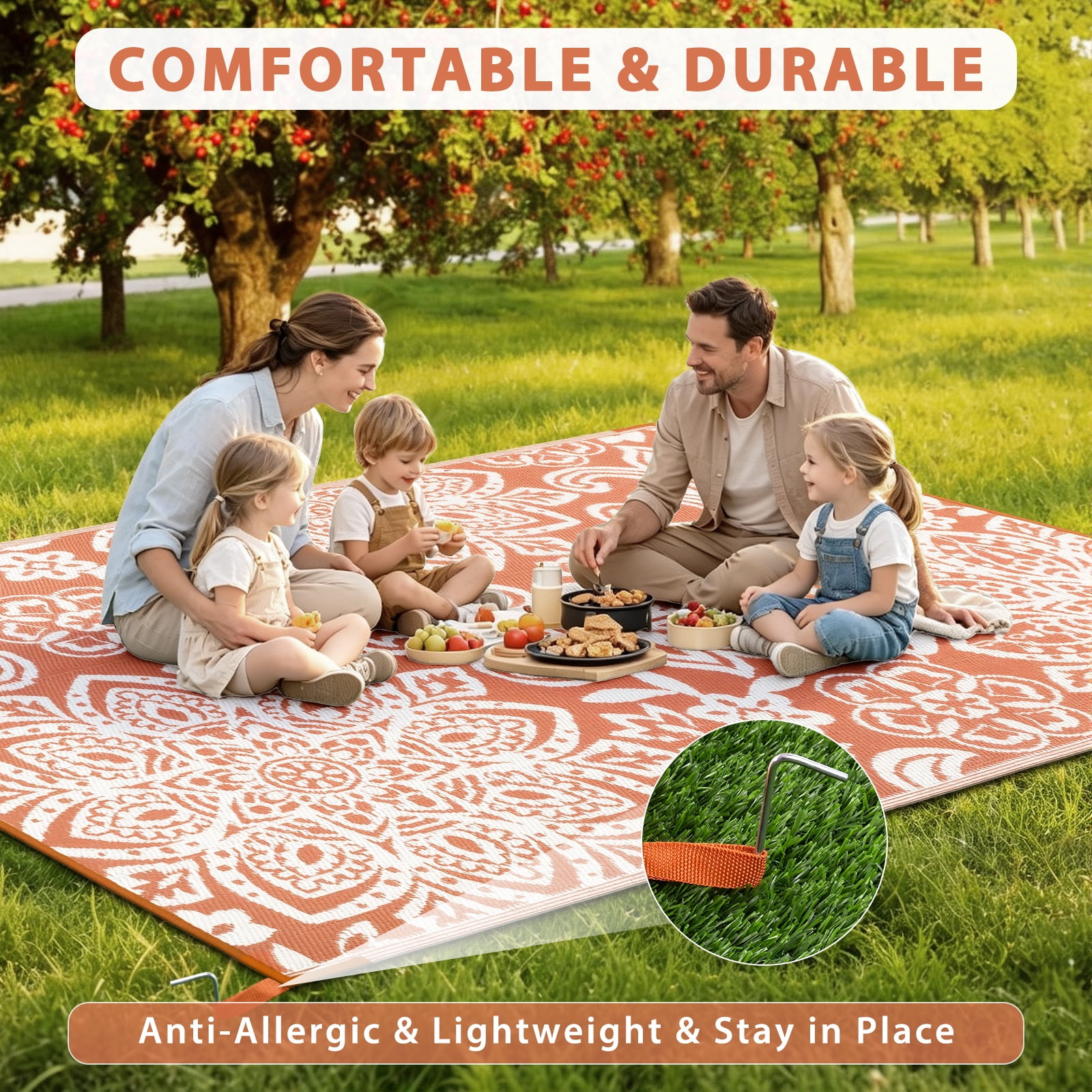 MJIAexp Reversible Outdoor Rug, Waterproof Plastic Straw Patio Mat for Camping, Deck, and Beach (Orange, 6 ft x 9 ft) 864rj