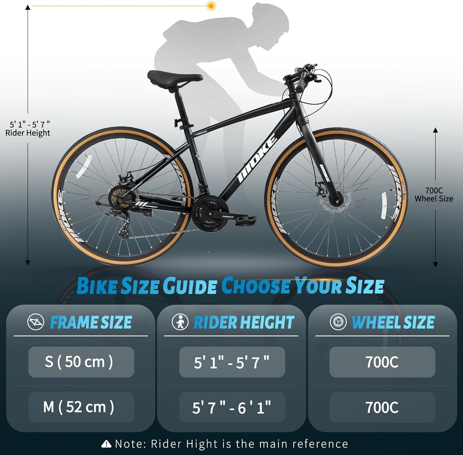 Akaber Hybrid Road Bike for Adults, 24-Speed Lightweight Commuter Bicycle (Black, 700C Wheels) mxru8