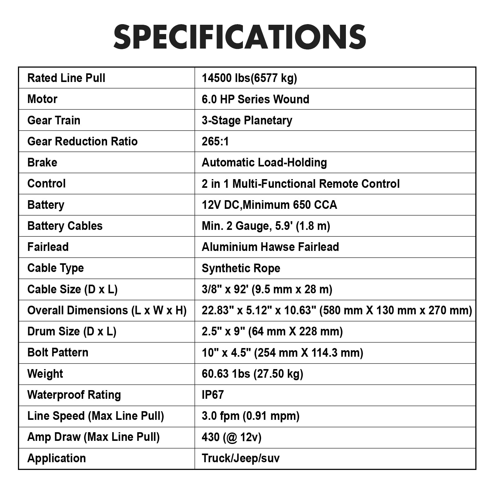 X-BULL Electric Winch XPV 14500 lb 12V Synthetic Rope Off-Road Recovery System (Black, 14500 lb) pqkvu