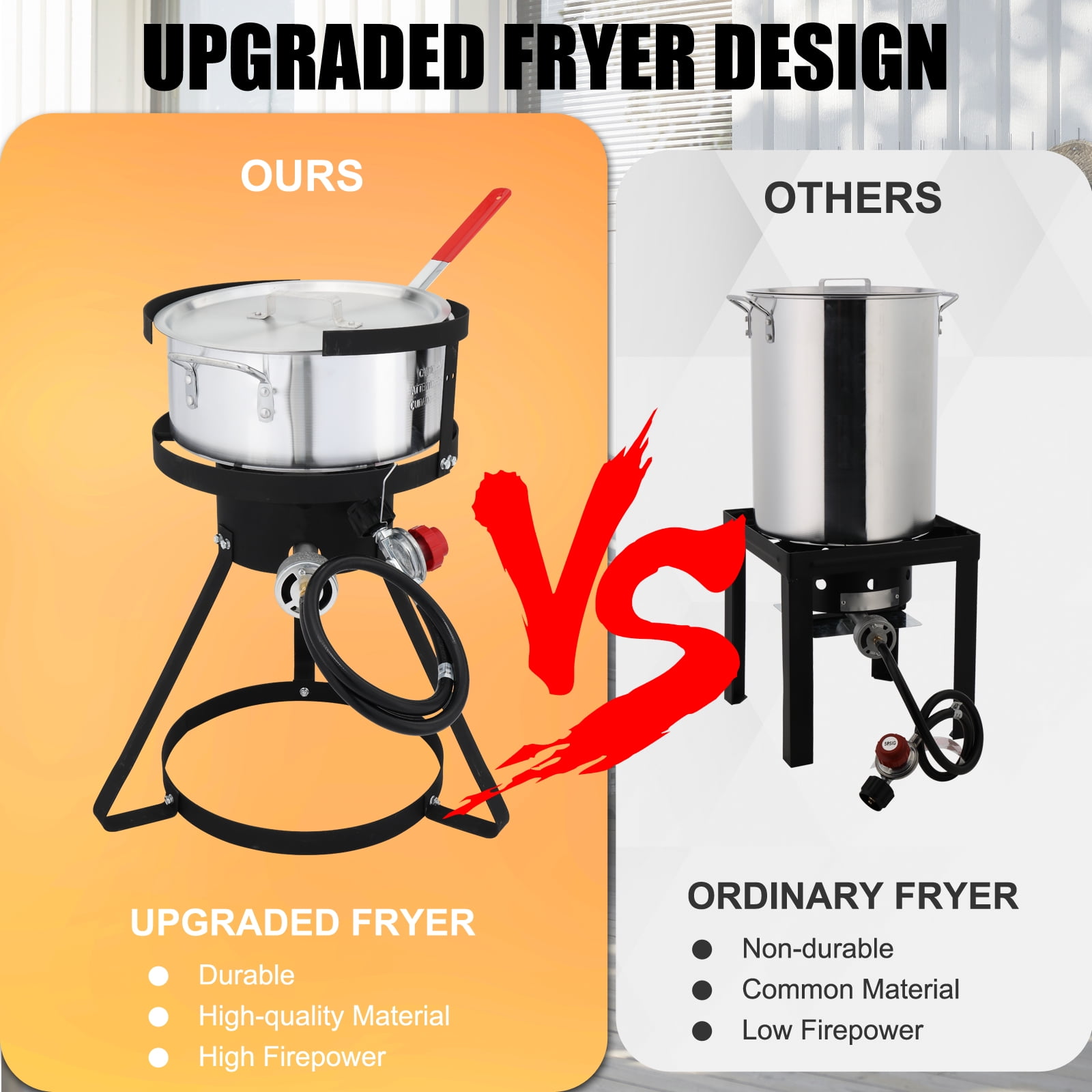 GoDecor Outdoor Propane Fryer Kit with Aluminum Pot and Thermometer (Silver, 10 qt) mclqc