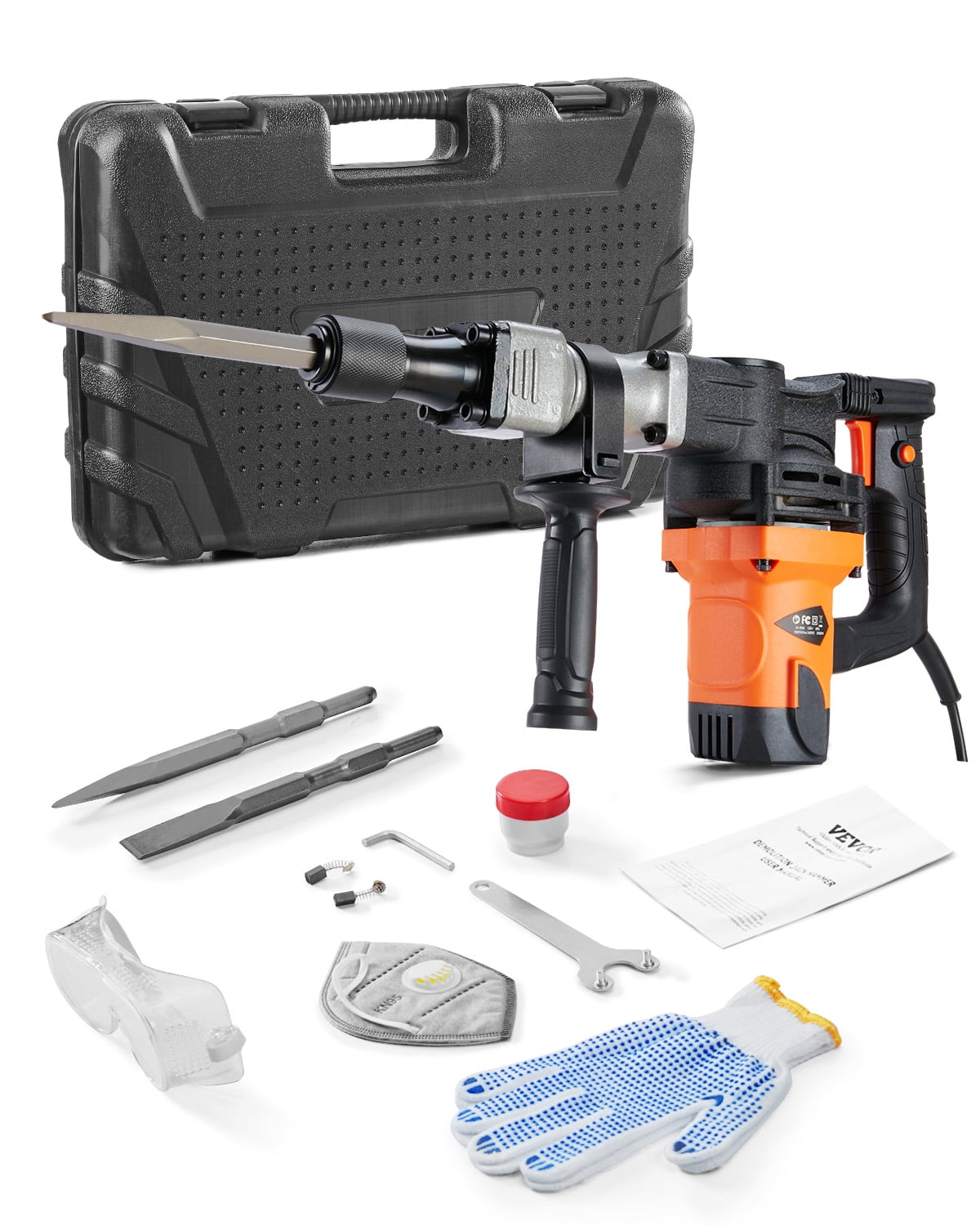 BENTISM Electric Hammer Drill, 1400W Industrial Demolition Tool for Concrete Breaking (Orange, 110V) 1wfzx