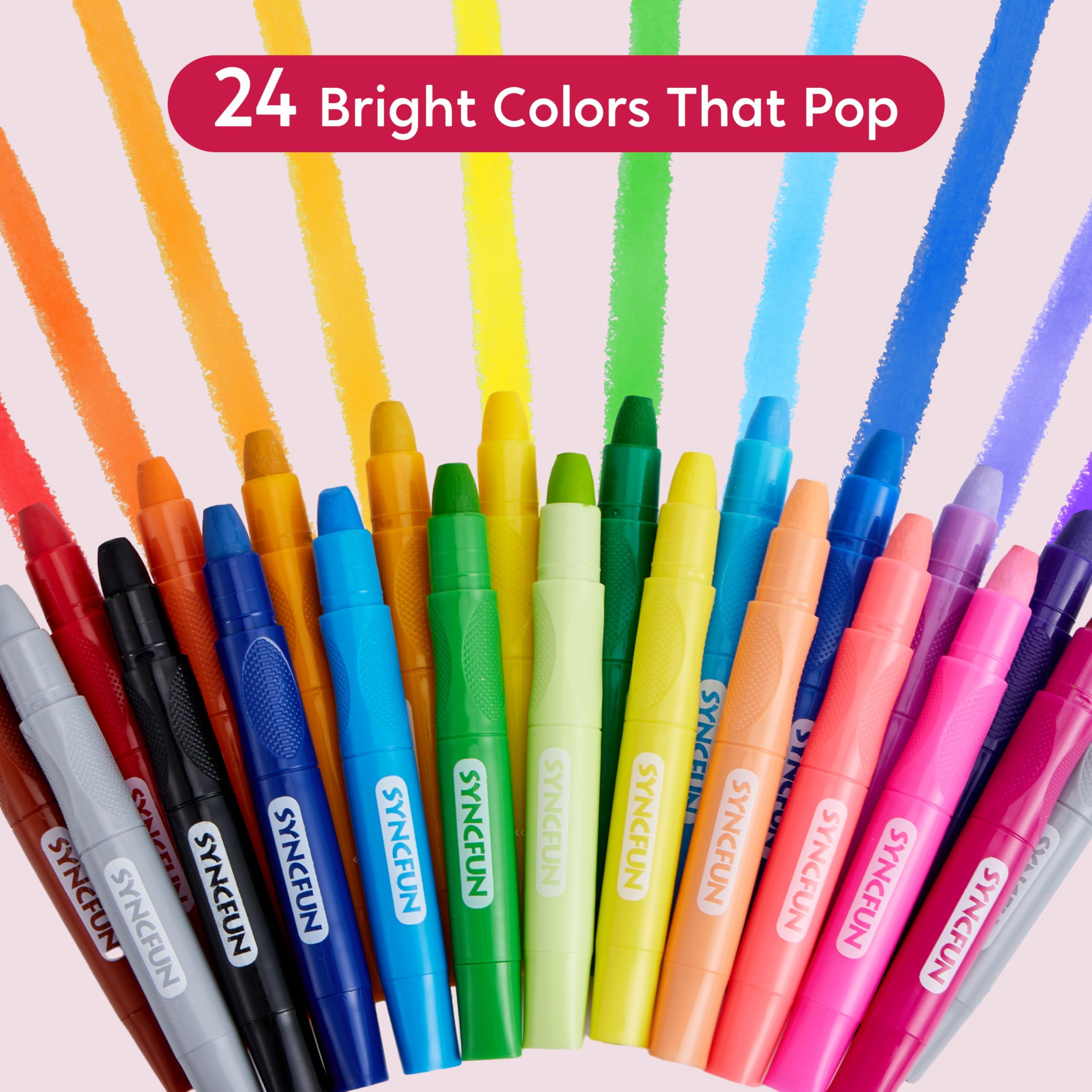 Joyfy Twistable Silky Crayons, Washable & Quick-Drying Art Supplies for Kids (Multicolor, 24 Count) f5dqs