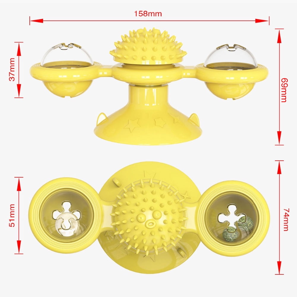 Visland Interactive Cat Toy Turntable with Grooming Brush and Catnip Ball (10 in) ftpv1