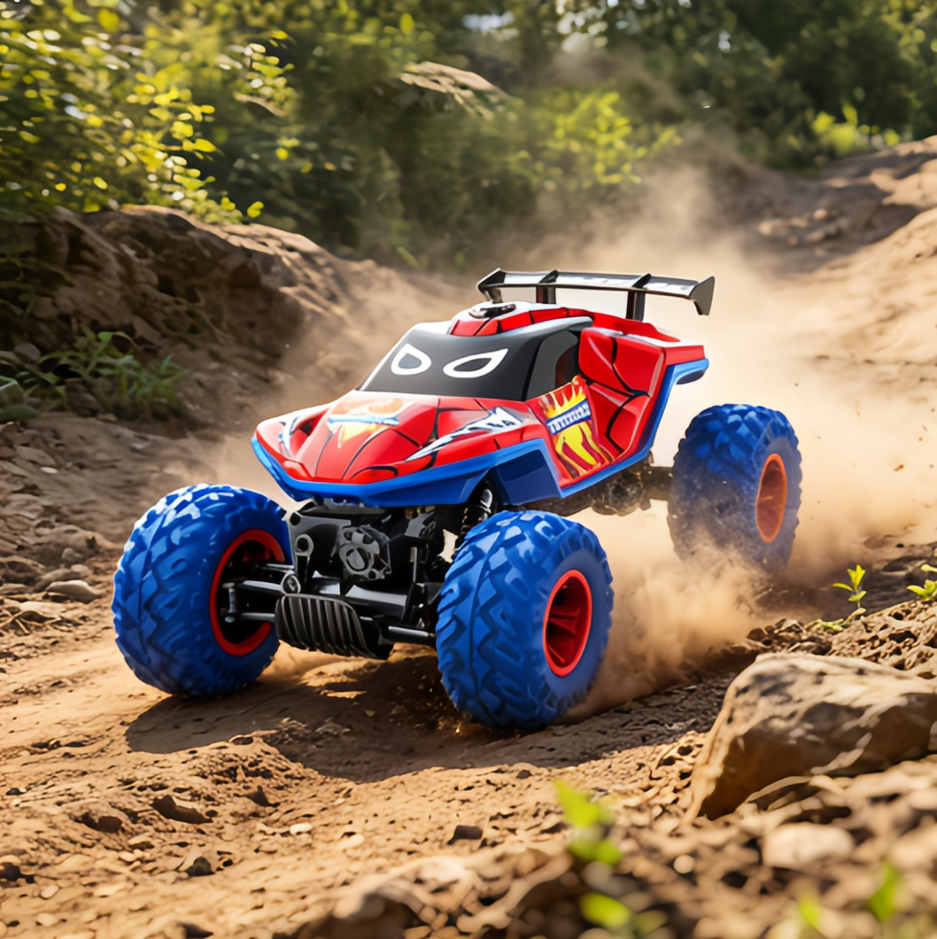 HNH 1:16 Spider Monster Truck RC Car, 4WD All-Terrain Off-Road Vehicle with LED Lighting and Spray Effect (Red, 1:16 Scale) zygid