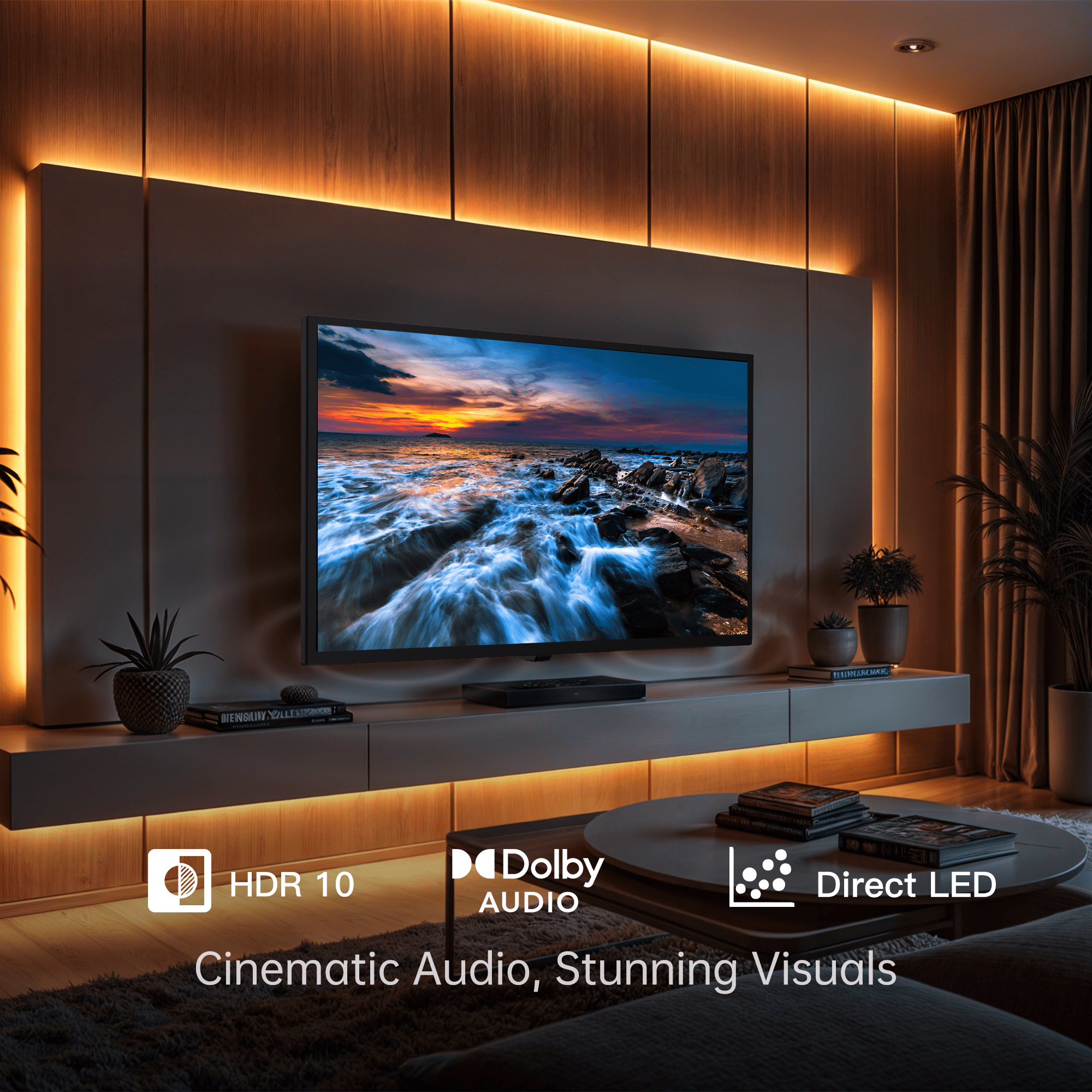 FPD 40-inch Smart TV, 1080p FHD LED Google TV with HDR10, Dolby Audio, and Voice Control (Brown, 40 in) 52m0j