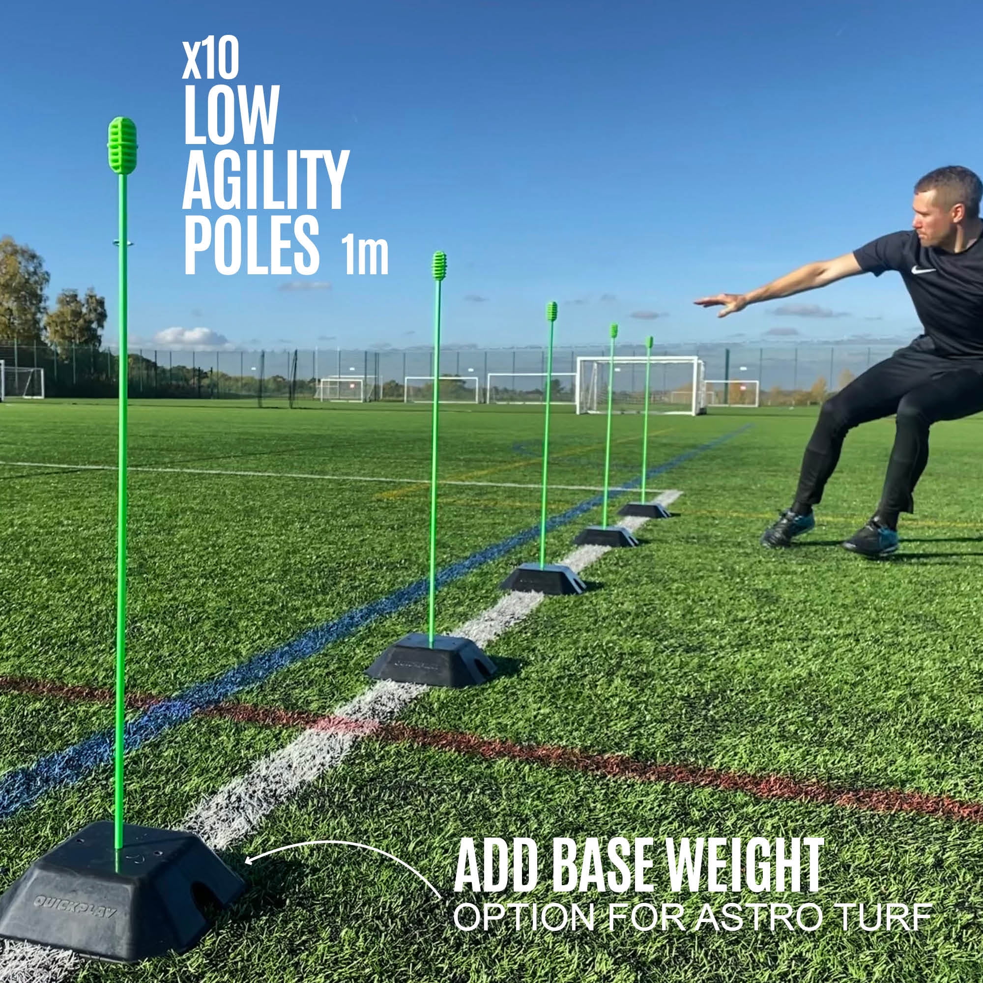 QUICKPLAY USA Agility Training Poles, Professional Sports Speed and Footwork Drill Set (Neon, 10-Count, 3 ft) r5wkw