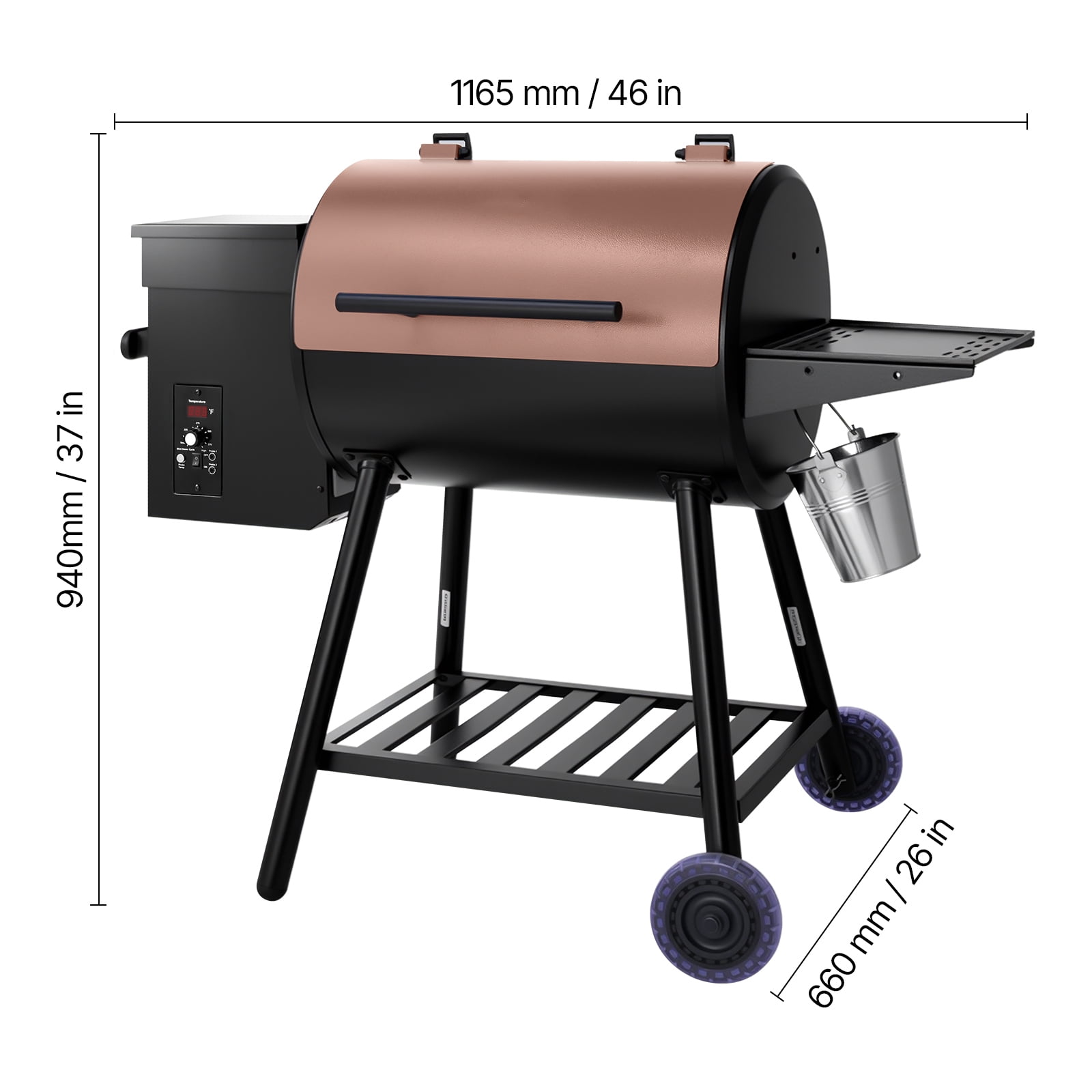 KFFKFF Wood Fired Pellet Grill and Smoker with Digital Regulator and Meat Thermometer (Black, 456 sq in) 0s8fz