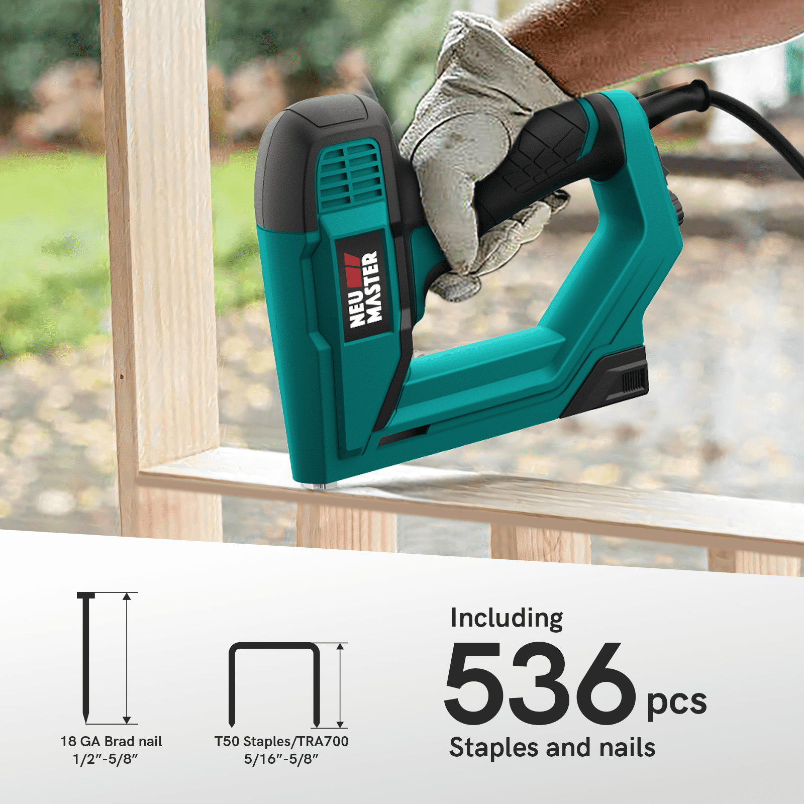 NEU MASTER Electric Brad Nailer and Staple Gun for DIY Carpentry and Upholstery (Black, 5/8 in) 8na1g