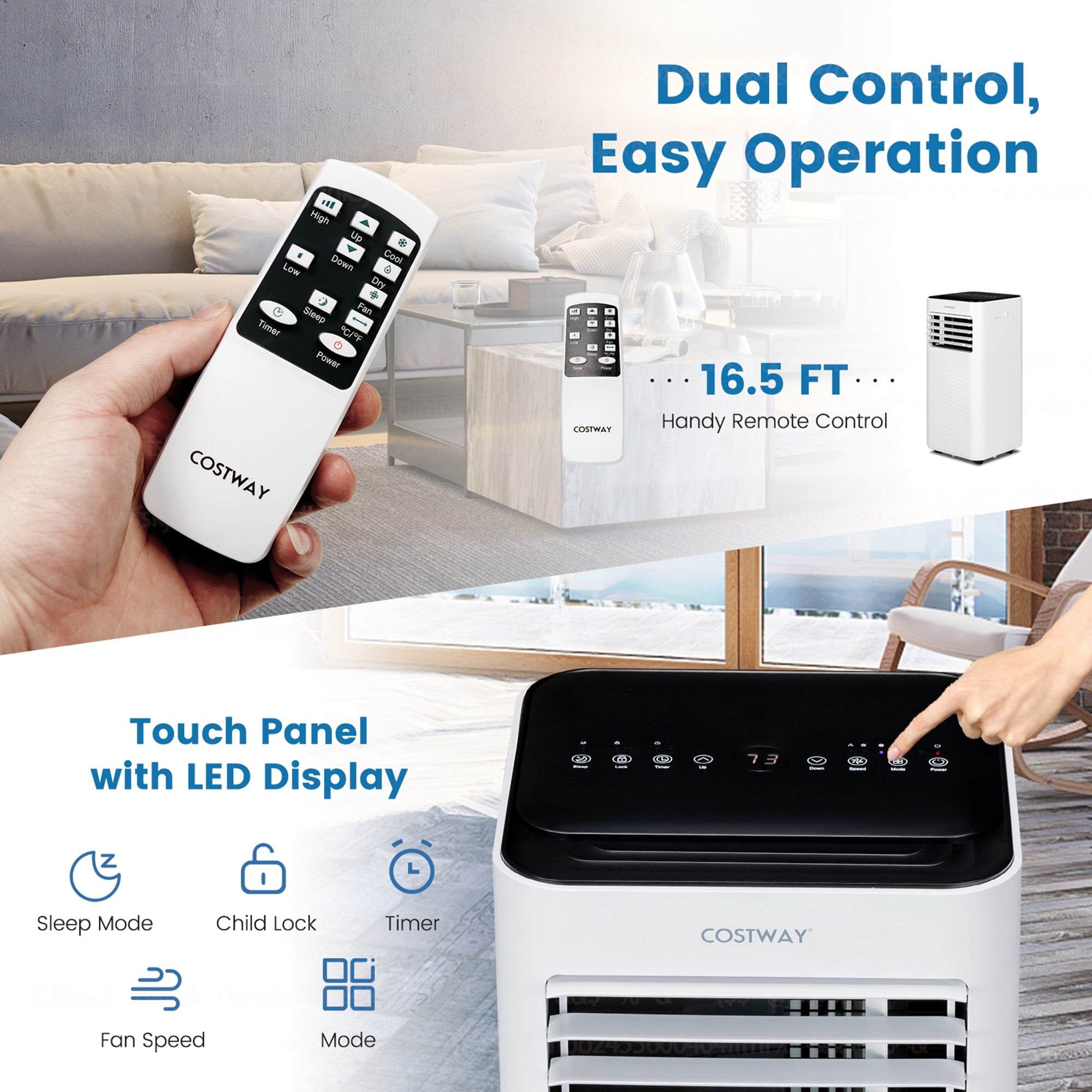 Costway Portable Air Conditioner 10000 BTU 4-in-1 Cooling Fan Dehumidifier with Remote Control (White, 350 sq.ft) gl0rg