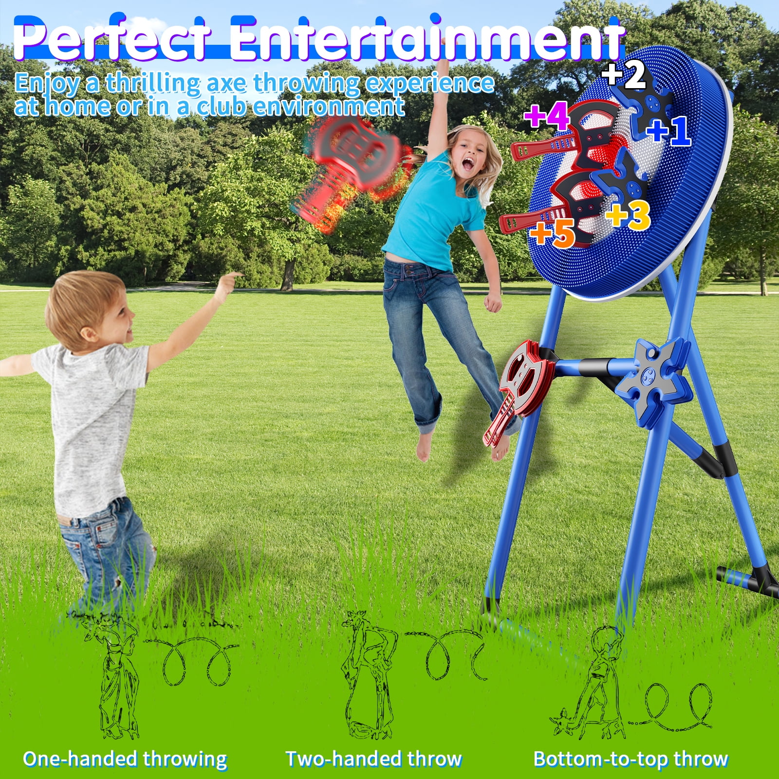 SENCHO GINSYTALIOR Family Axe Throwing Game Set with 4 Axes and 4 Darts (Blue, 9 Piece Set) f6c5y