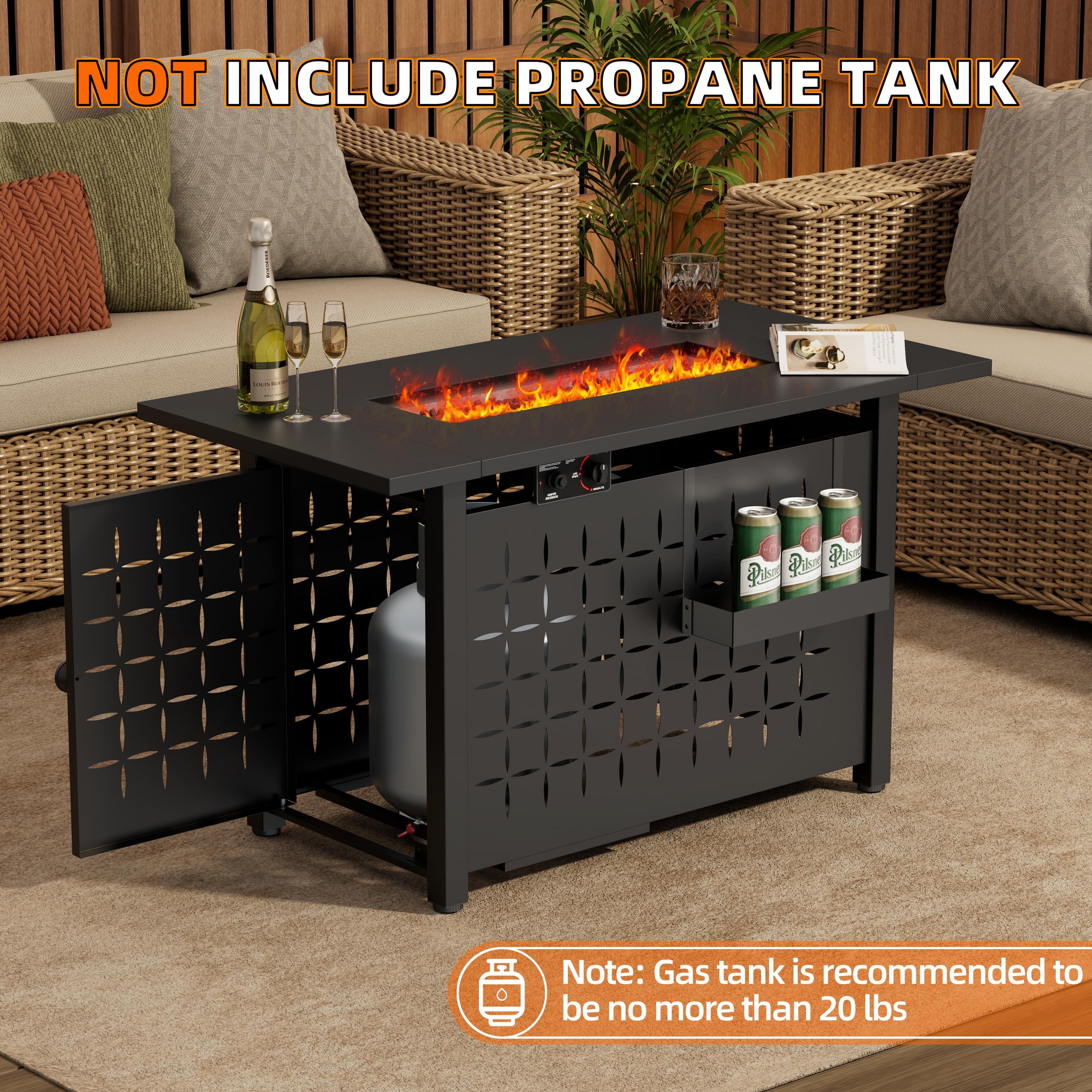 Segmart 43 in Propane Fire Pit Table, Outdoor Gas Fire Pit with Hanging Basket, Lid, and Lava Rocks (Black, 43 in) cmtzk