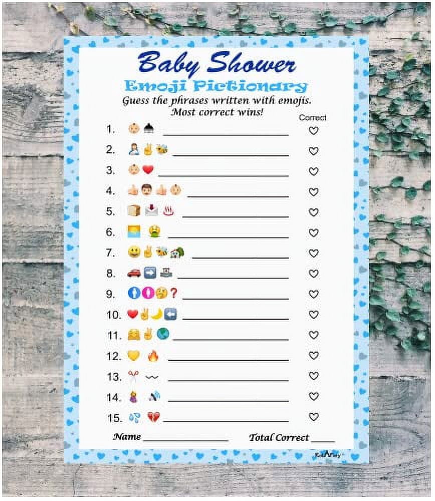 RokAPary Baby Shower Emoji Pictionary Game for Boy, Interactive Party Activity Cards (Blue, 30 Pack, 5 in x 7 in) 36zce