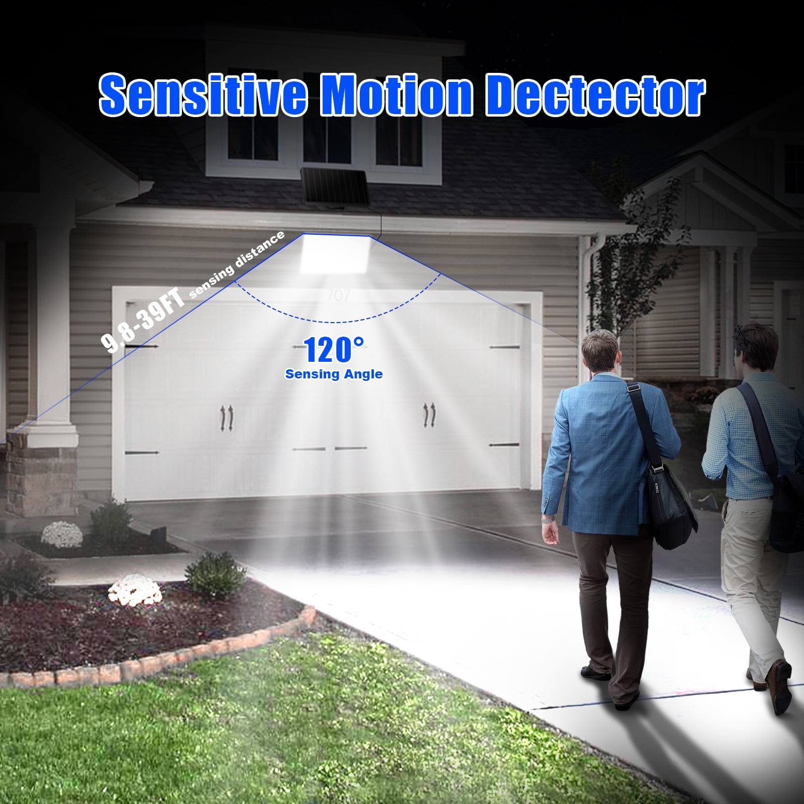 SZRSTH Solar Motion Sensor Lights Outdoor Security Flood Lights with Remote (2 Pack, 16.4 ft Cord) nuky1