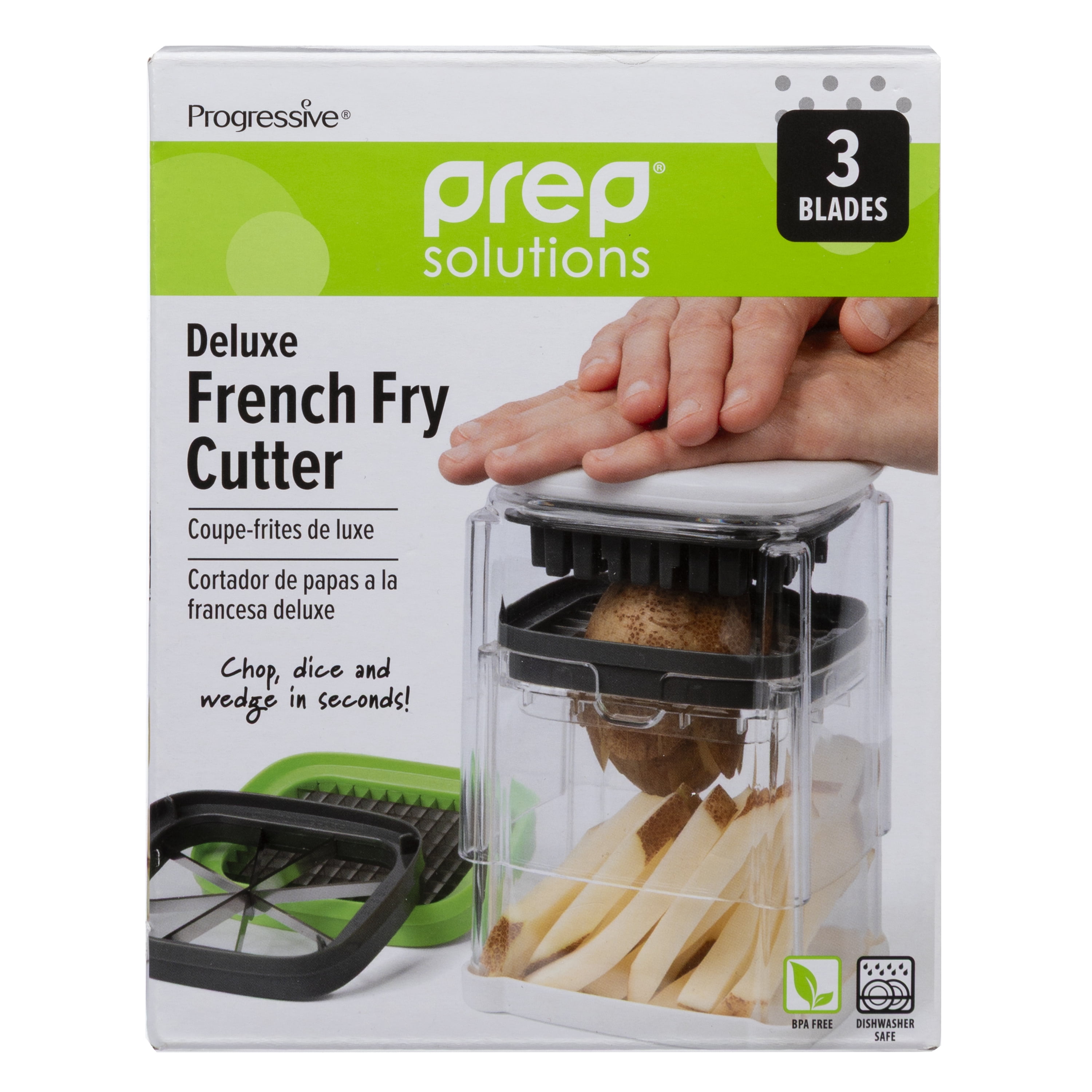 Prep Solutions 3-in-1 Deluxe French Fry Cutter with Interchangeable Blades (3.75 in x 4.75 in x 5.80 in) xnyl0
