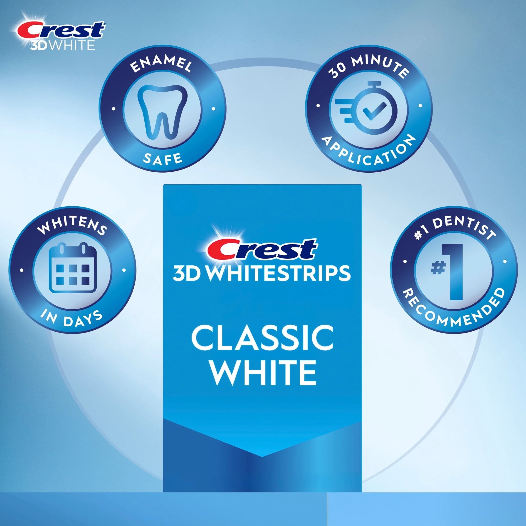 Crest 3DWhitestrips Classic White Teeth Whitening Kit (White, 10 Treatments) twslt