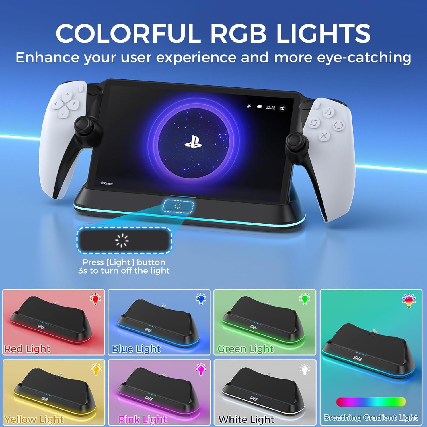 Prociv Charging Stand for PlayStation Portal, RGB Light Docking Station with Pogo Pin Adapter and 30-Degree Viewing Angle (Black, 1 Pack) zfkt8