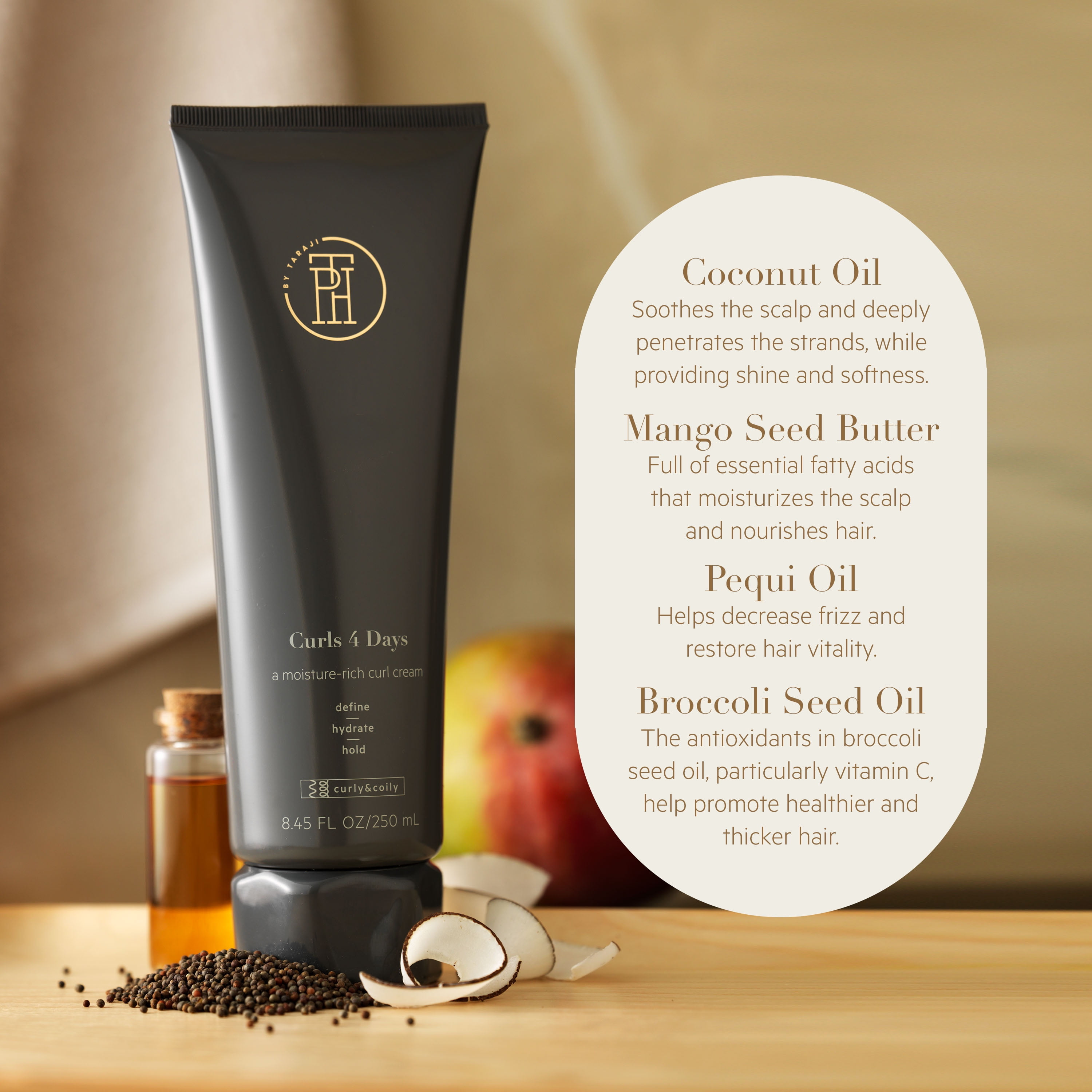 TPH BY TARAJI Curls 4 Days Curl Defining Cream with Shea Butter & Coconut Oil for Frizz Control & Shine (8.45 oz) cjac4