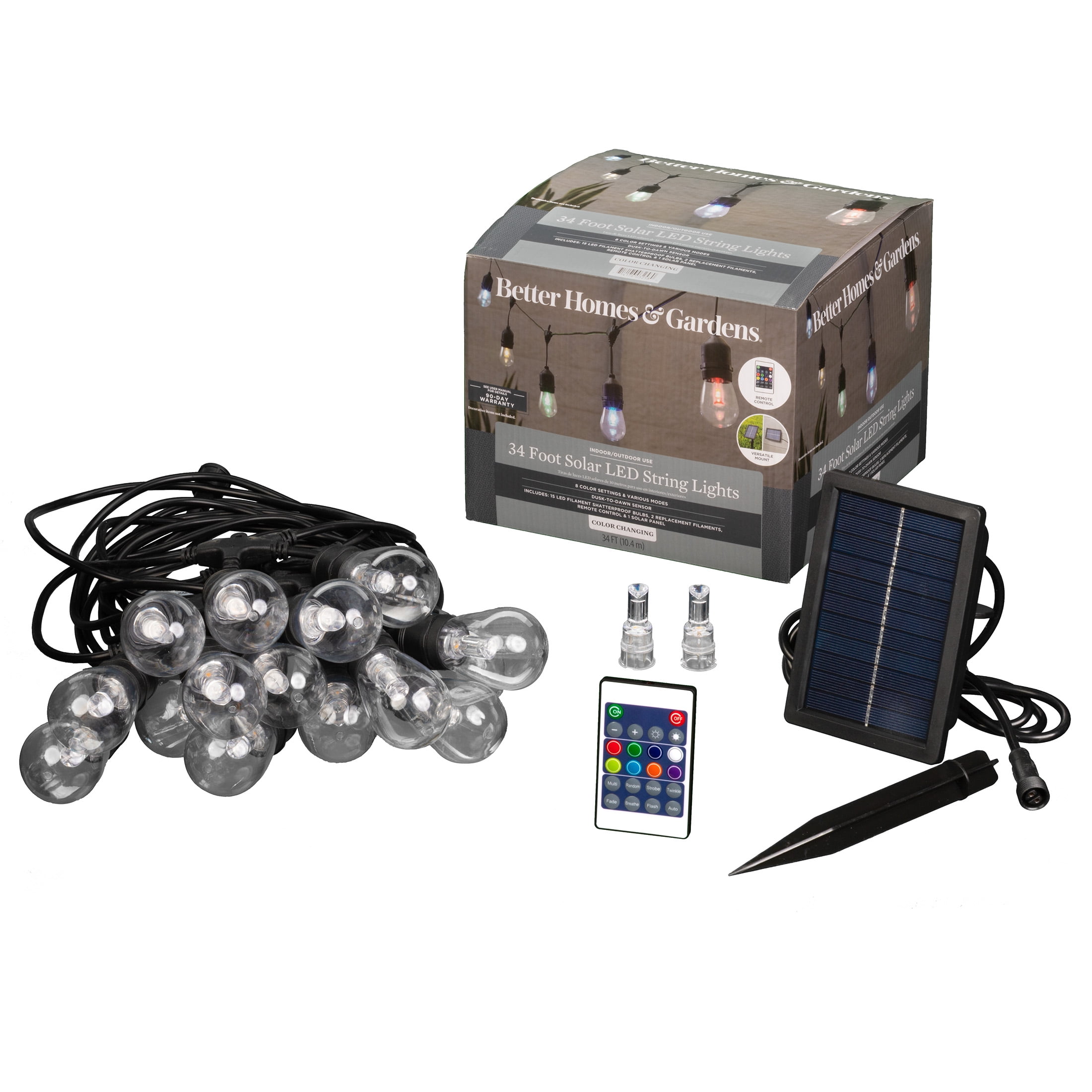 Better Homes & Gardens Solar Powered LED String Lights (Multi-Color, 34 ft) v4fel