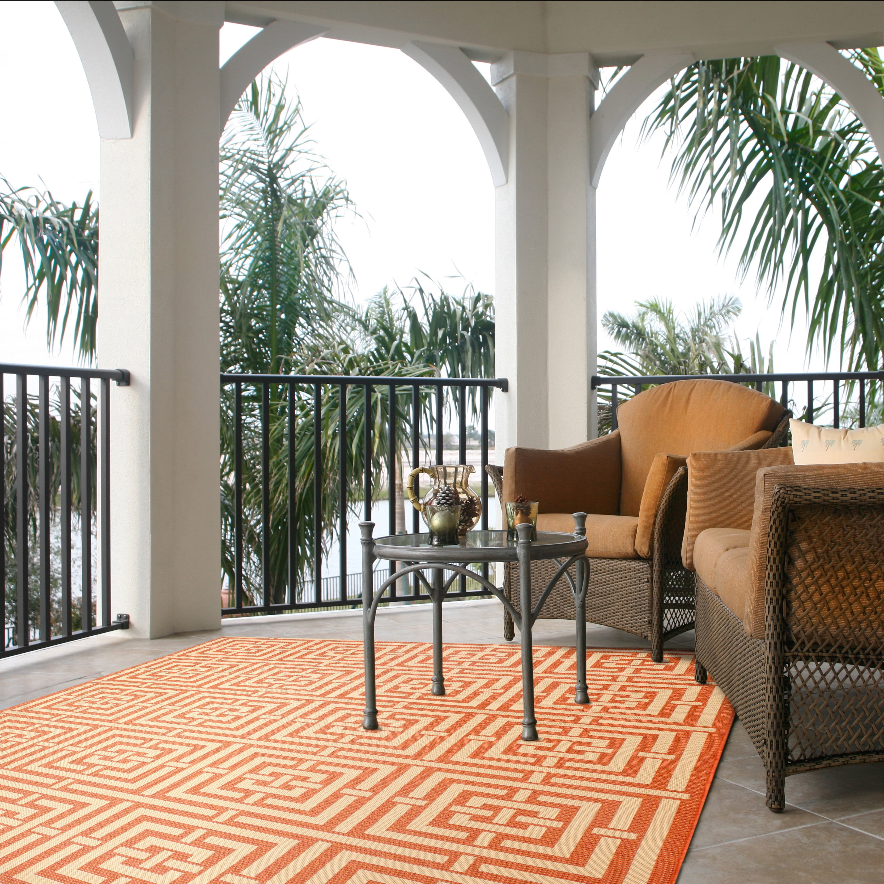 Safavieh Courtyard Ariana Geometric Indoor/Outdoor Area Rug (Terracotta/Cream, 5 ft 3 in x 7 ft 7 in) knixq