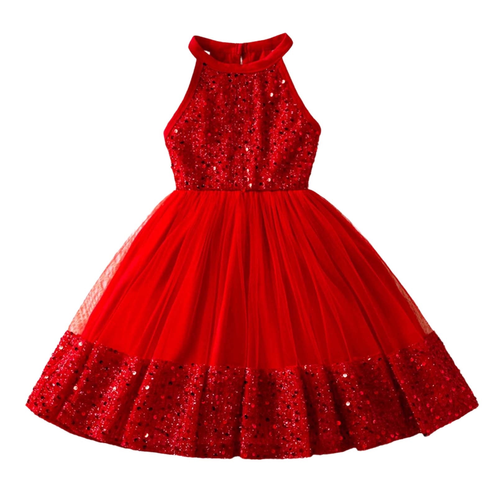 Gelikeya Girls Sequin Sparkly Tutu Dress Sleeveless Party Outfit (Red, 4-5 Years) u3ymr