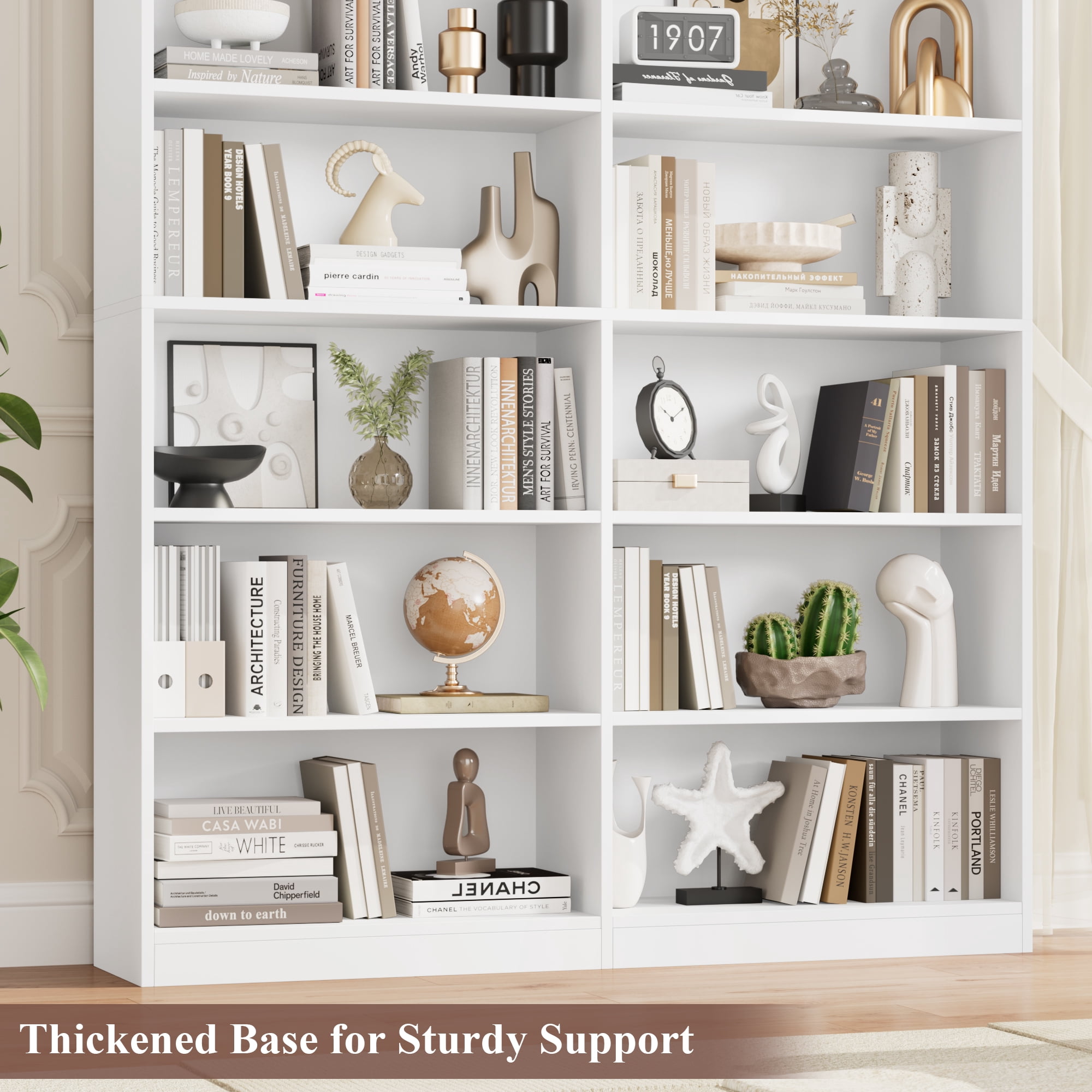 Homfa 6-Tier Double Wide Bookshelf, Extra Large Freestanding Display Storage Organizer for Home Office (White, 47.2 in W x 11.8 in D x 74.3 in H) sz3pl