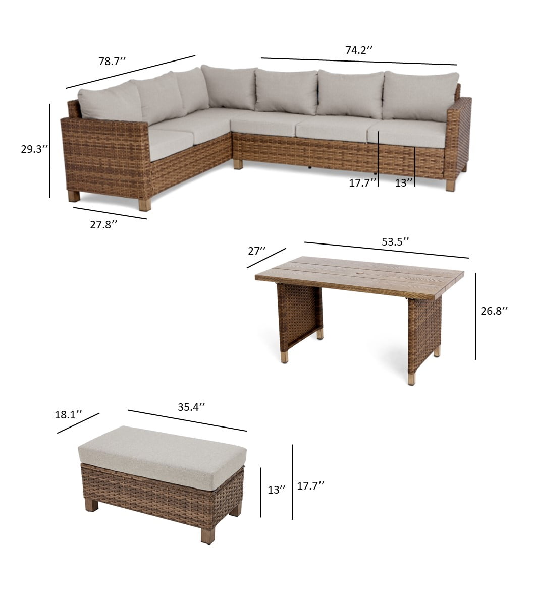 Better Homes & Gardens Brookbury 4-Piece Outdoor Wicker Patio Sectional Dining Set (Beige, 4-Piece) c3c6z