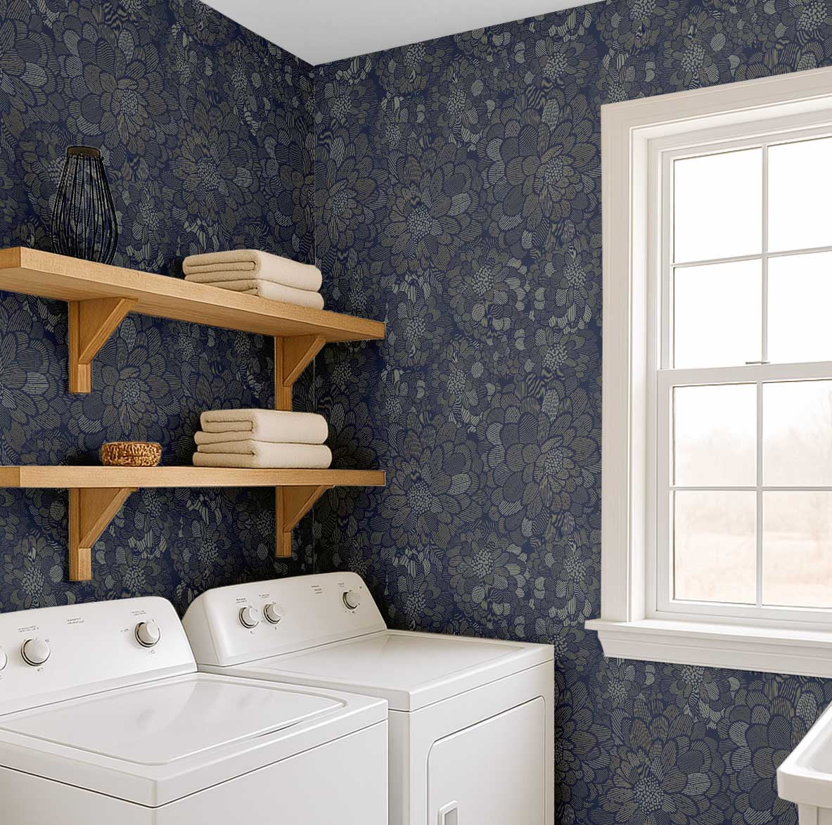 S4Sassy Peel and Stick Floral Wallpaper, Removable Vinyl Wall Covering for Home Decor (Blue, 25 in x 120 in) 0k48k