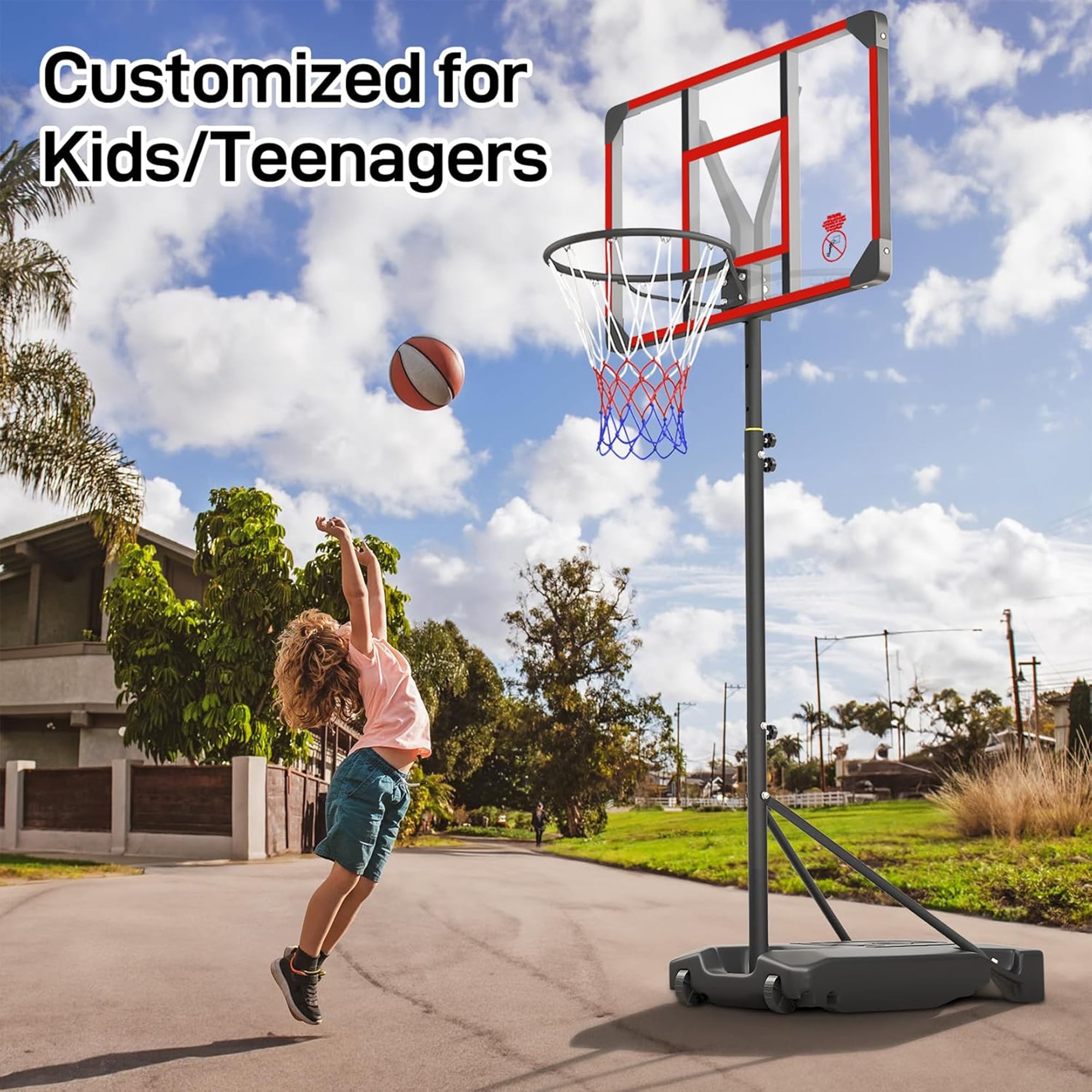 Toremore Portable Basketball Hoop System (Red, 33 in Backboard) Adjustable Height Outdoor Goal for Kids and Youth j0xoe