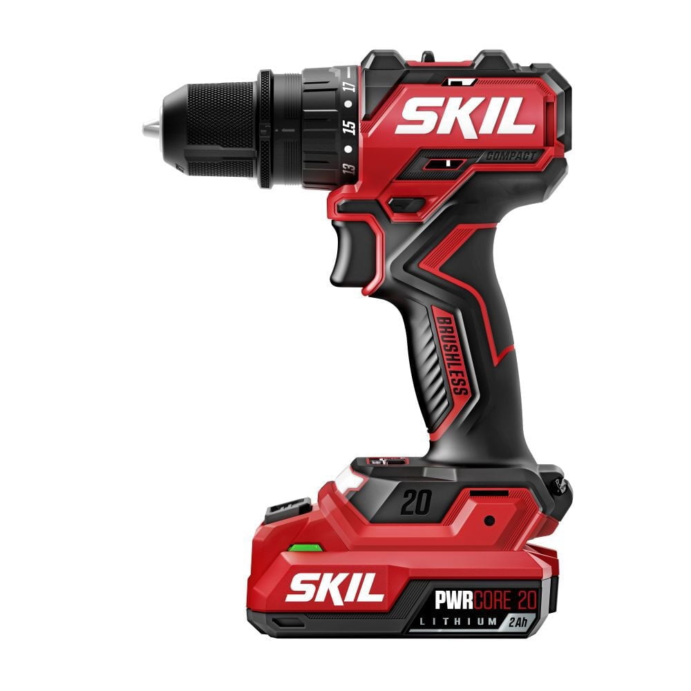 SKIL Brushless 20V Compact Multi-Head Drill Driver Kit (Red, 4-Attachment Set) yqdxn