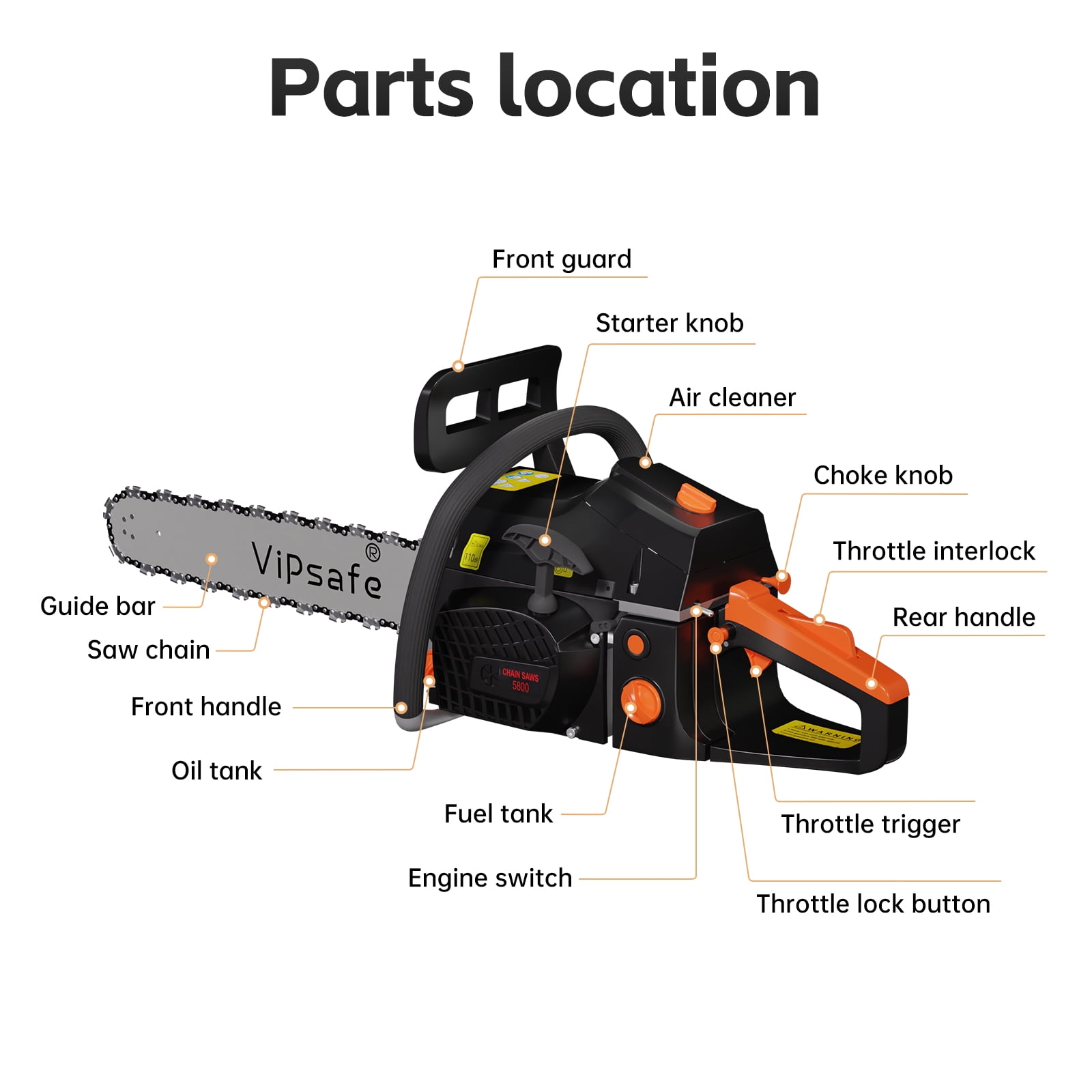 Vipsafe 58cc Gas Chainsaw, 2-Cycle Engine, Anti-Vibration, Heavy-Duty Tree Cutting & Wood Trimming (Red, 20 in) r7awt