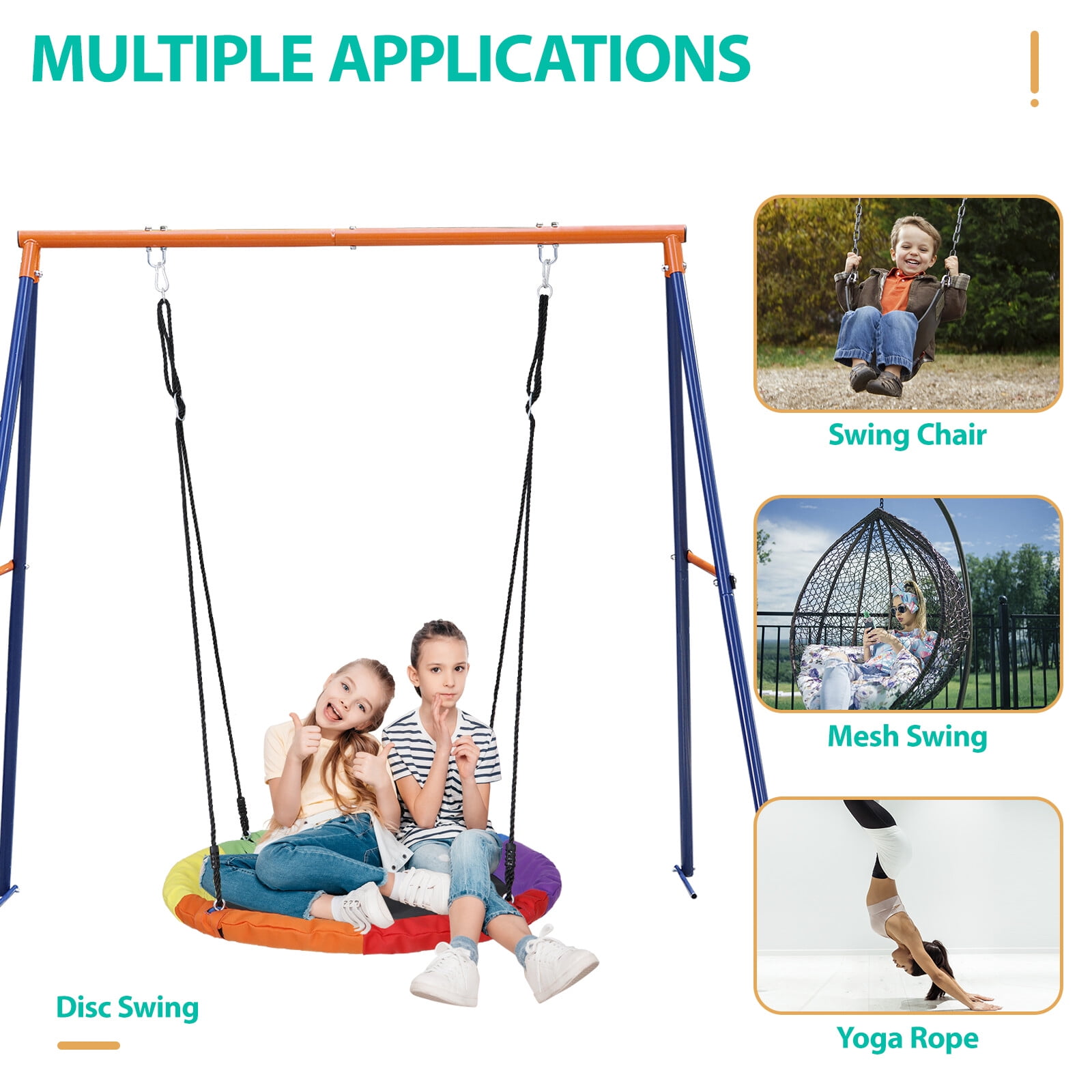 ZenSports Heavy-Duty Outdoor Saucer Swing Set with A-Frame Stand (Blue, 440 lb Capacity) ze0wt