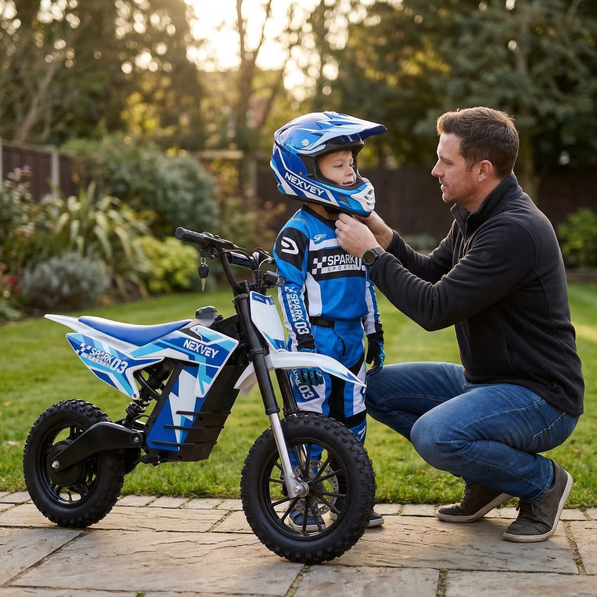 NEXVEY Spark 03 Electric Dirt Bike for Kids, 1500W Off-Road Ebike with Dual Suspension (Blue, 14 in Tires) nomxy