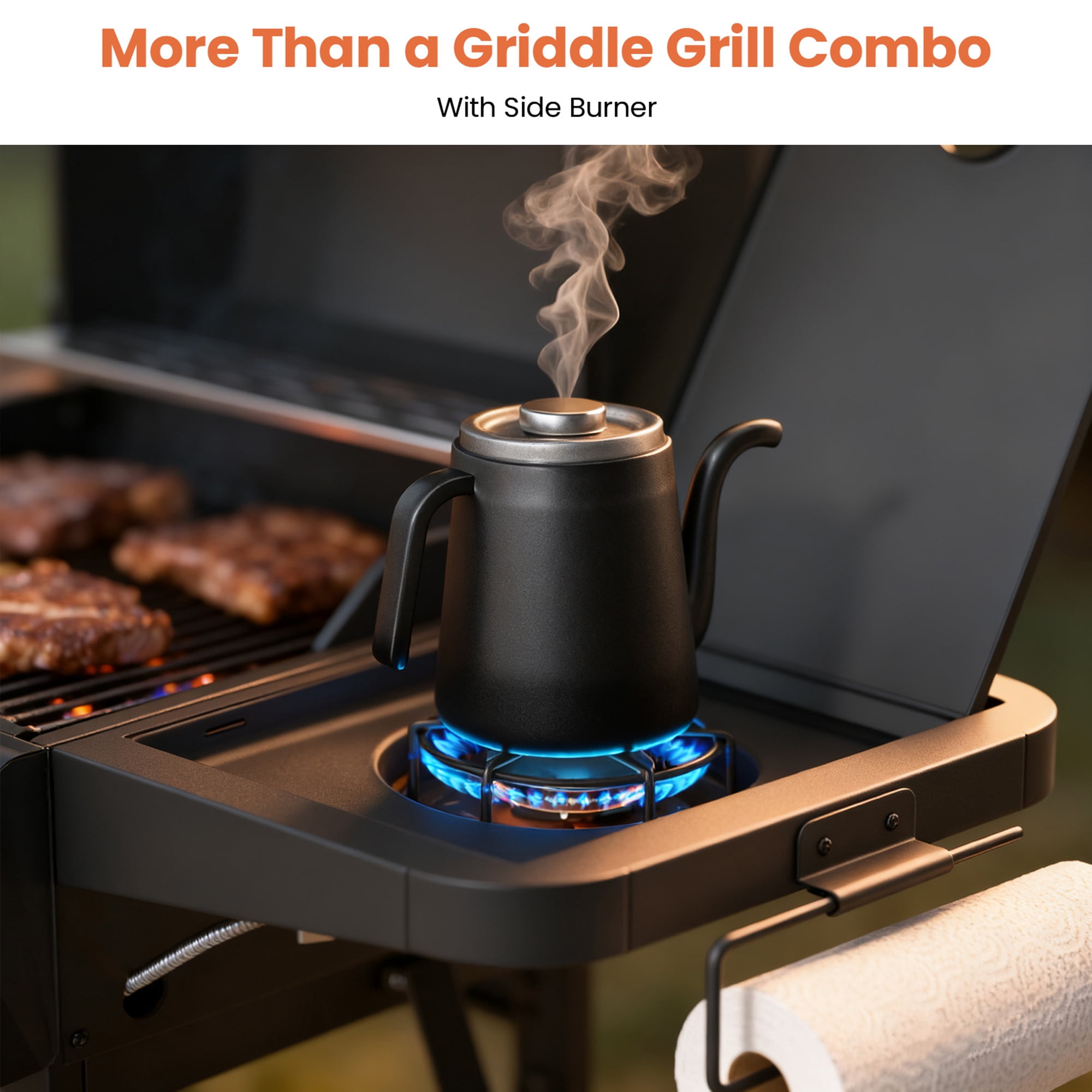 Tcisa 5-Burner Gas Grill and Griddle Combo with Side Burner (Black, 702 sq in) 0kive