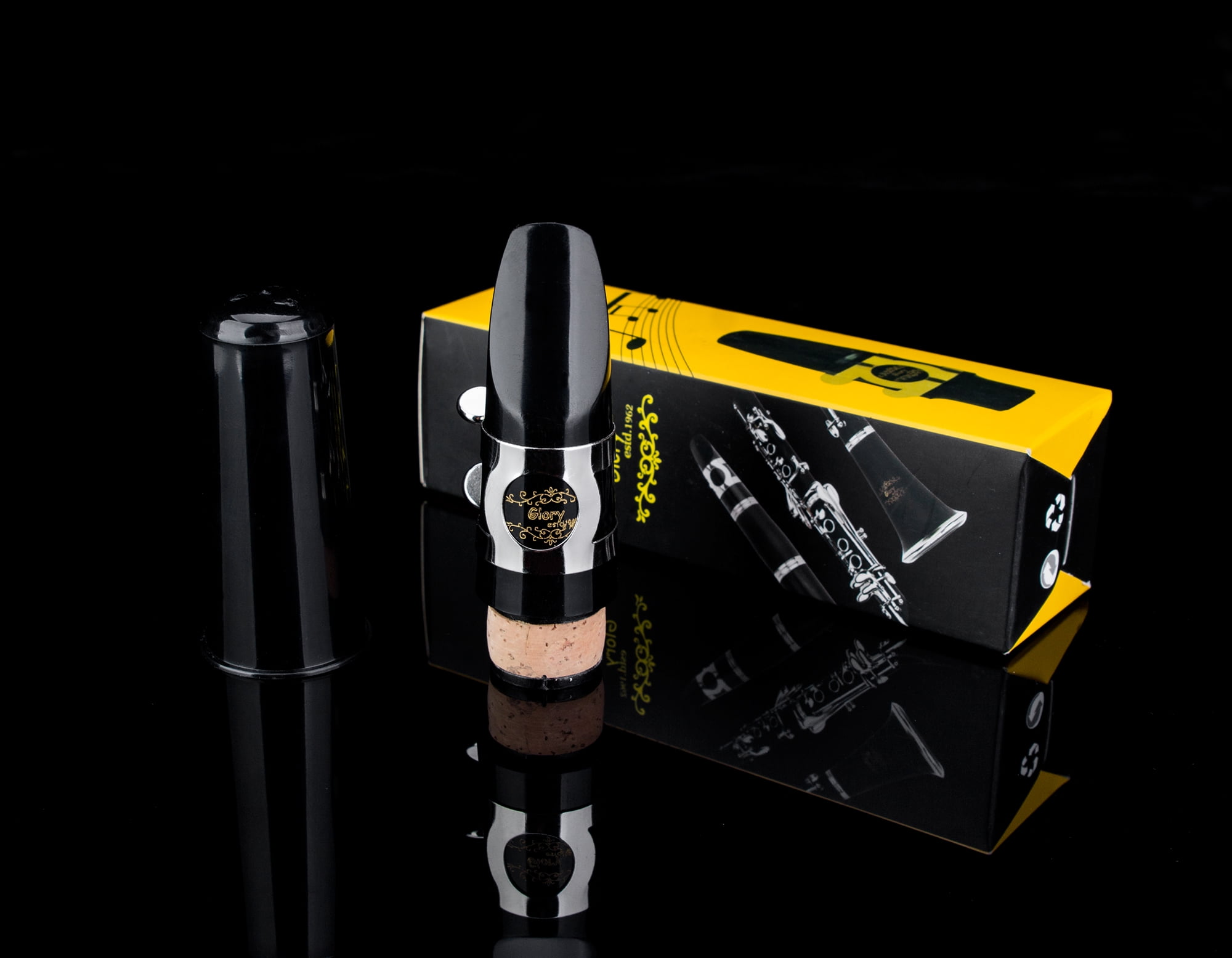 GLORY Clarinet Mouthpiece Kit with Ligature, Reed, and Cap (Black, Standard Bb) 7mavo