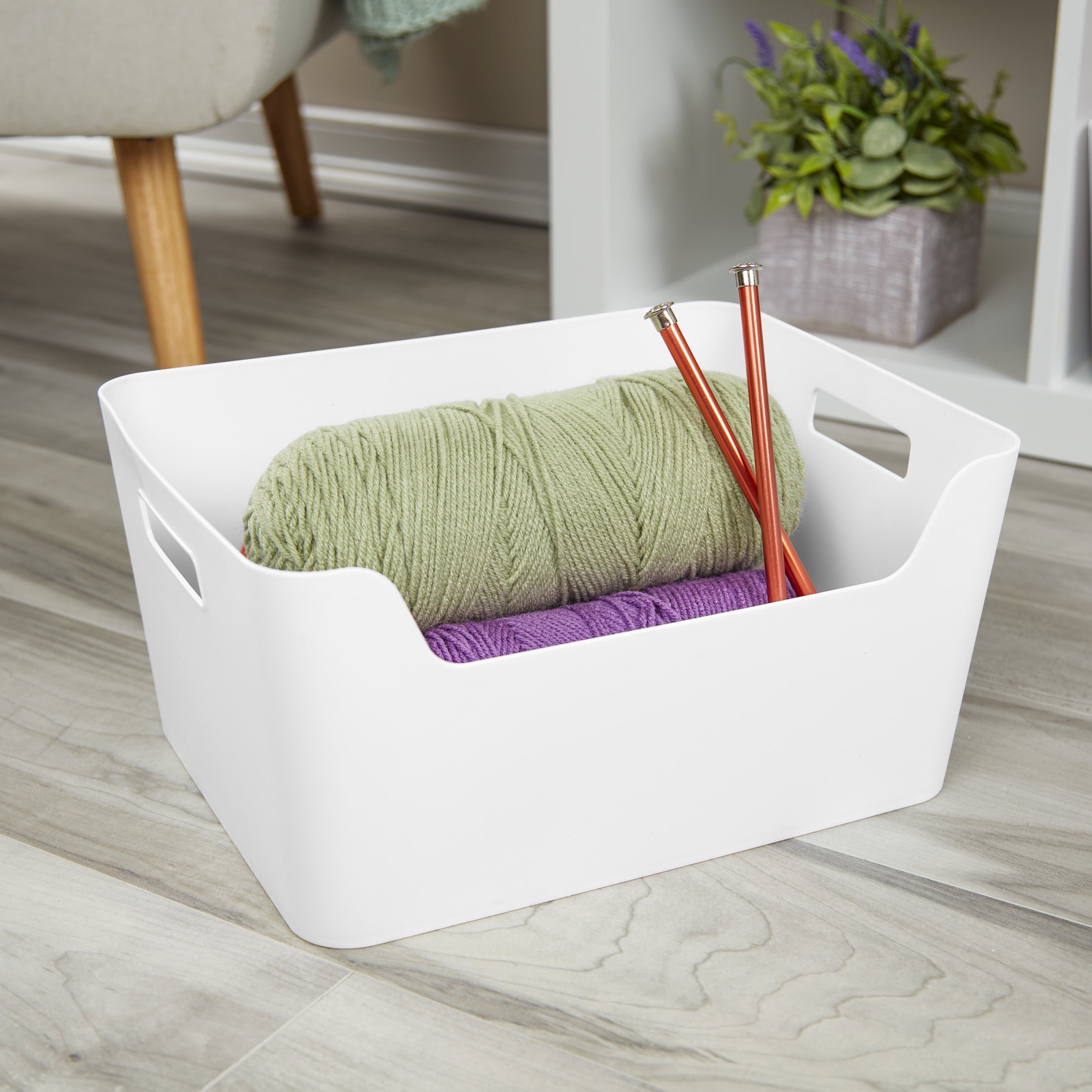 Mainstays X-Large Easy Access Storage Bin, Open Front Plastic Organizer (White, 3 Pack, 14.25 in x 11 in x 7 in) o76ym