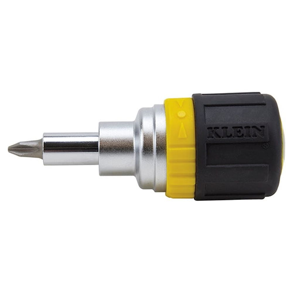 Klein Tools 6-in-1 Ratcheting Stubby Screwdriver with Cushion-Grip Handle (Yellow, 1 Pack) ln2jh