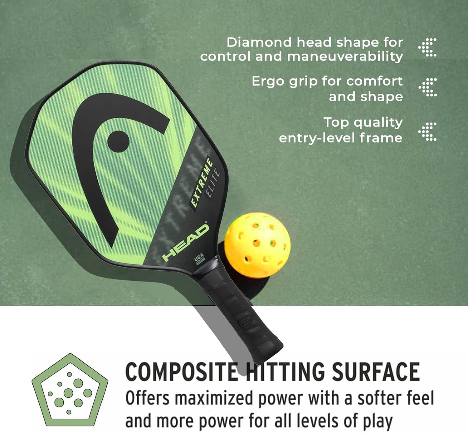 HEAD Extreme Elite Pickleball Paddle (Black, 7.8 oz) 5n42f