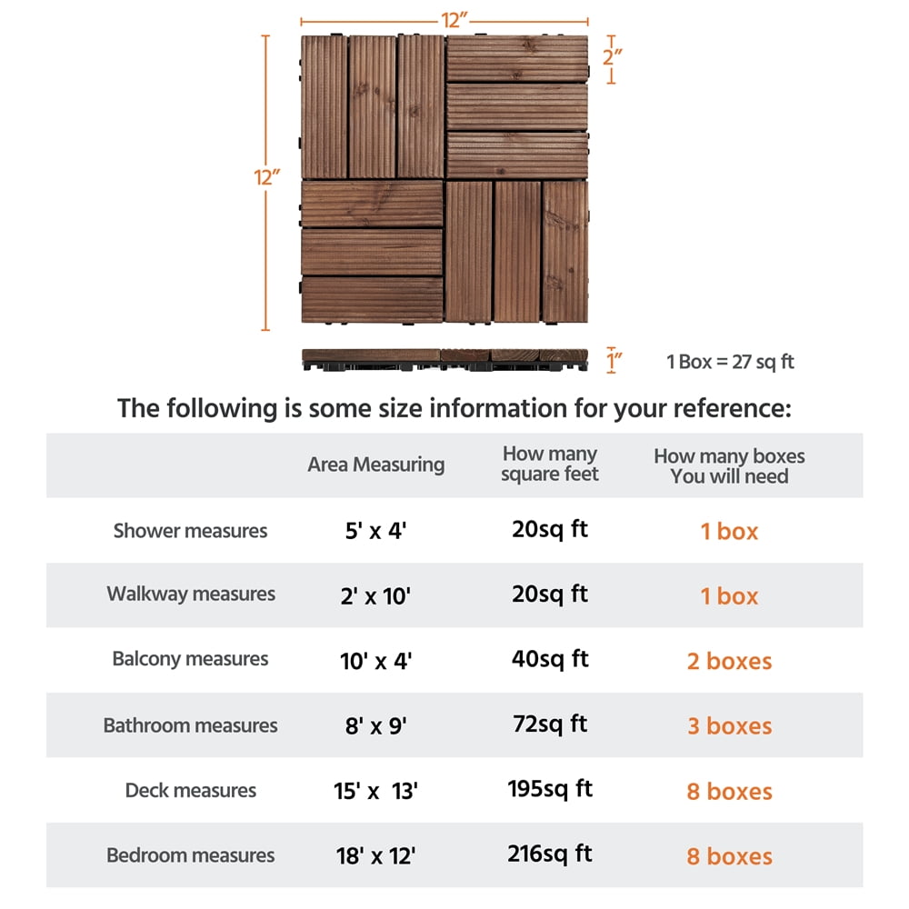 Alden Design Interlocking Wood Flooring Tiles for Deck and Patio (Brown, 27 Pack, 12 in x 12 in) cvj6a