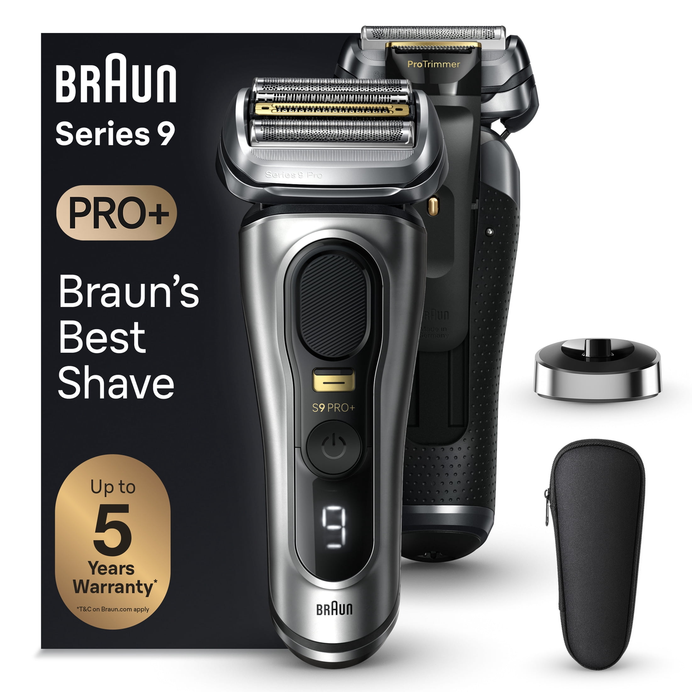 Braun Series 9 PRO+ Electric Shaver with Precision ProTrimmer and Charging Stand (Galvano Silver, 1 Count) i132k