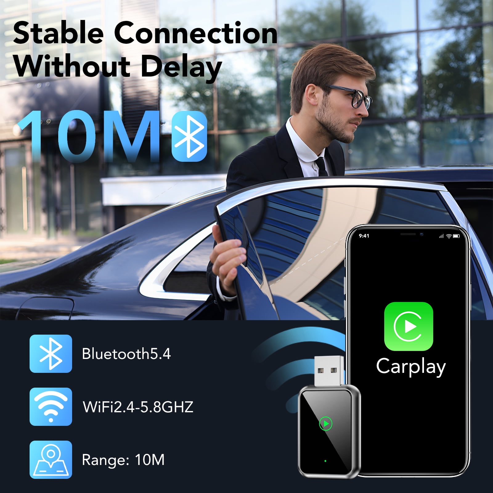 SUPBS Wireless CarPlay Adapter for iPhone, Wired to Wireless Converter Dongle (Black, 1 Pack) acfon