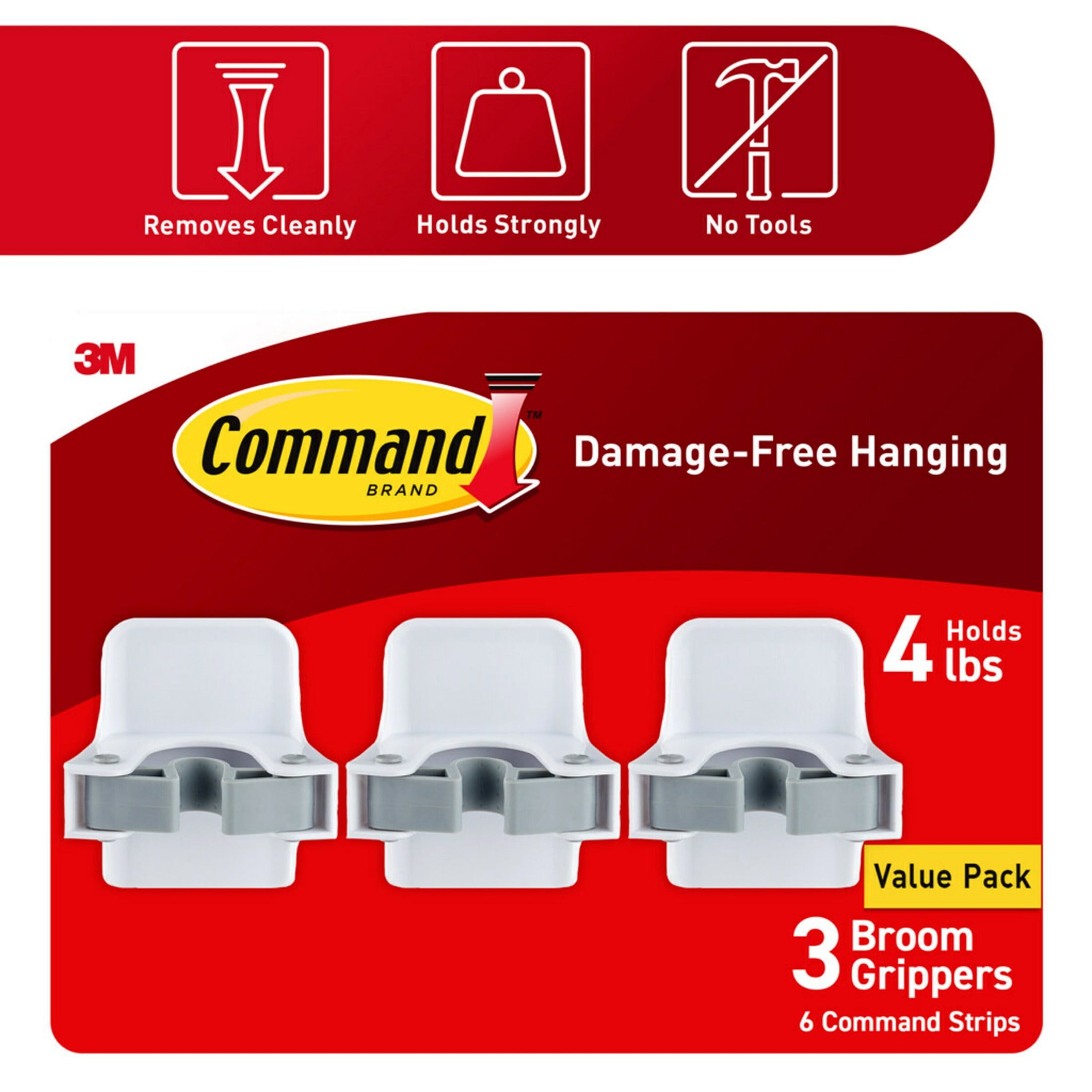 Command Broom and Mop Gripper Wall Hook (White, 3 Hangers) xlfi1