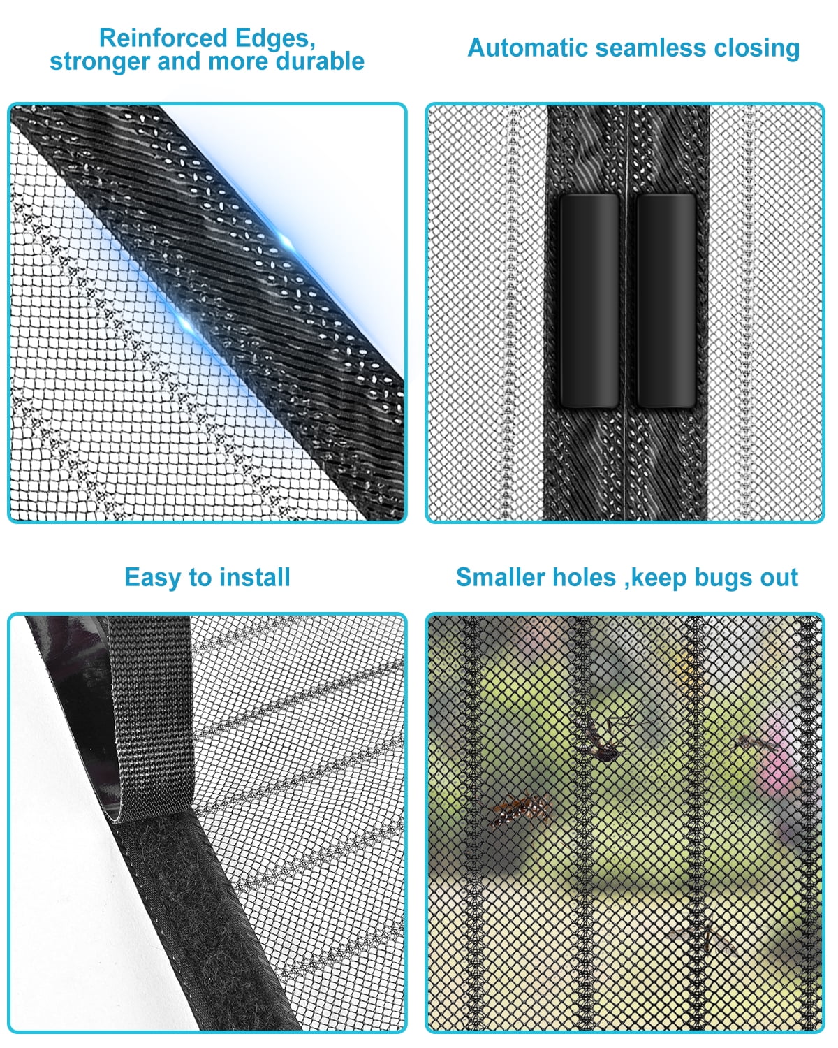 Entesi Self-Closing Magnetic Screen Door, High-Density Polyester Mesh Barrier for Patio and Entryway (Black, 38 in x 82 in) 68rwd