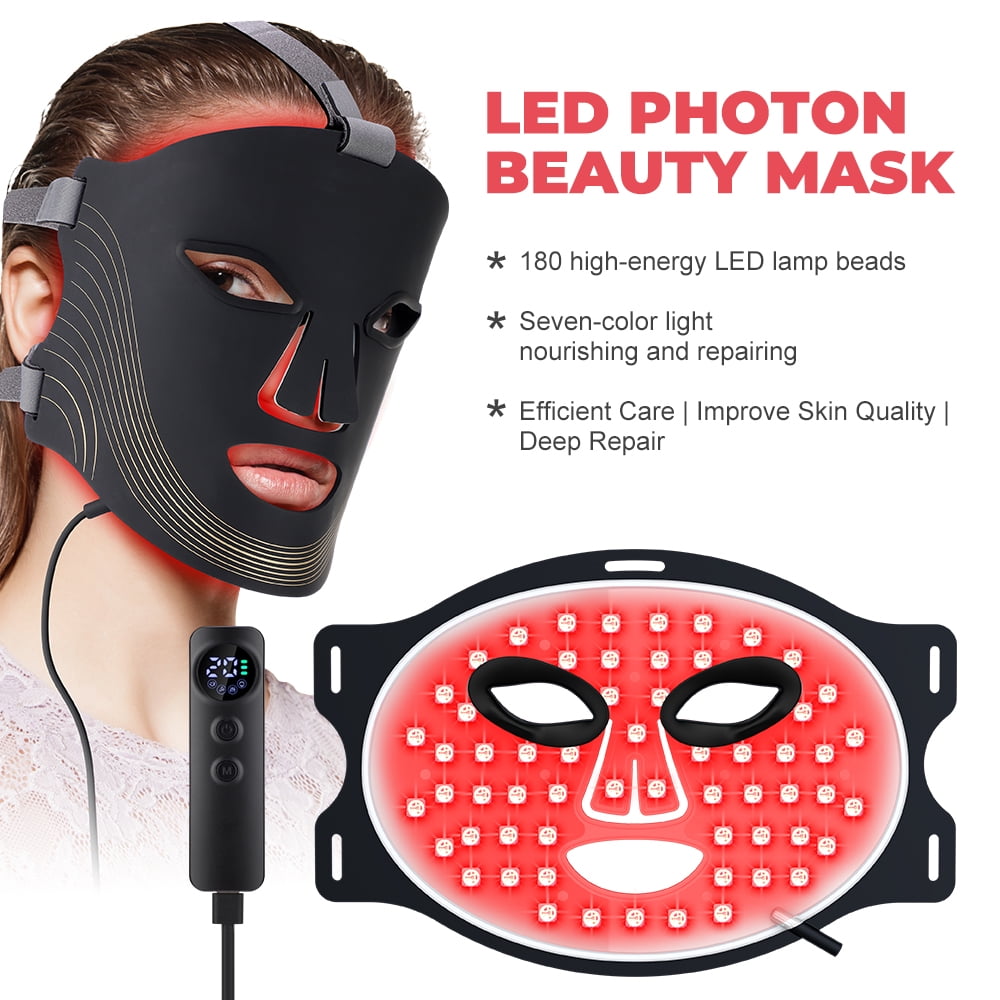 MS.DEAR LED Light Therapy Face Mask, 7-Color Skin Care Device with Remote (Black, 180 LED Beads) funjh