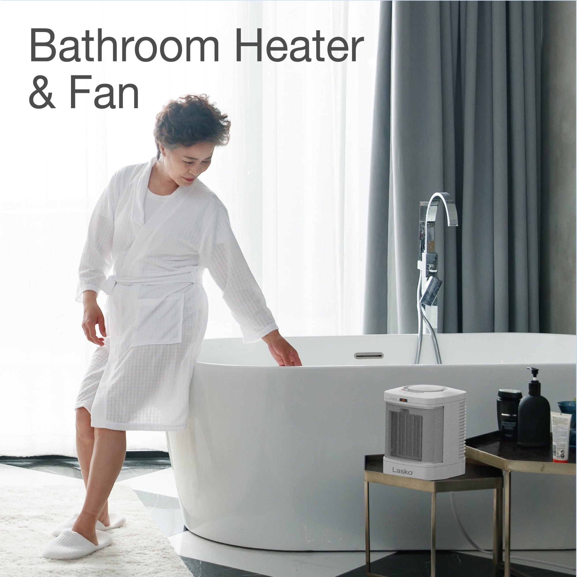 Lasko 8 in 1500W Electric Bathroom Space Heater with ALCI Safety Plug and Timer (White) 6dt1x
