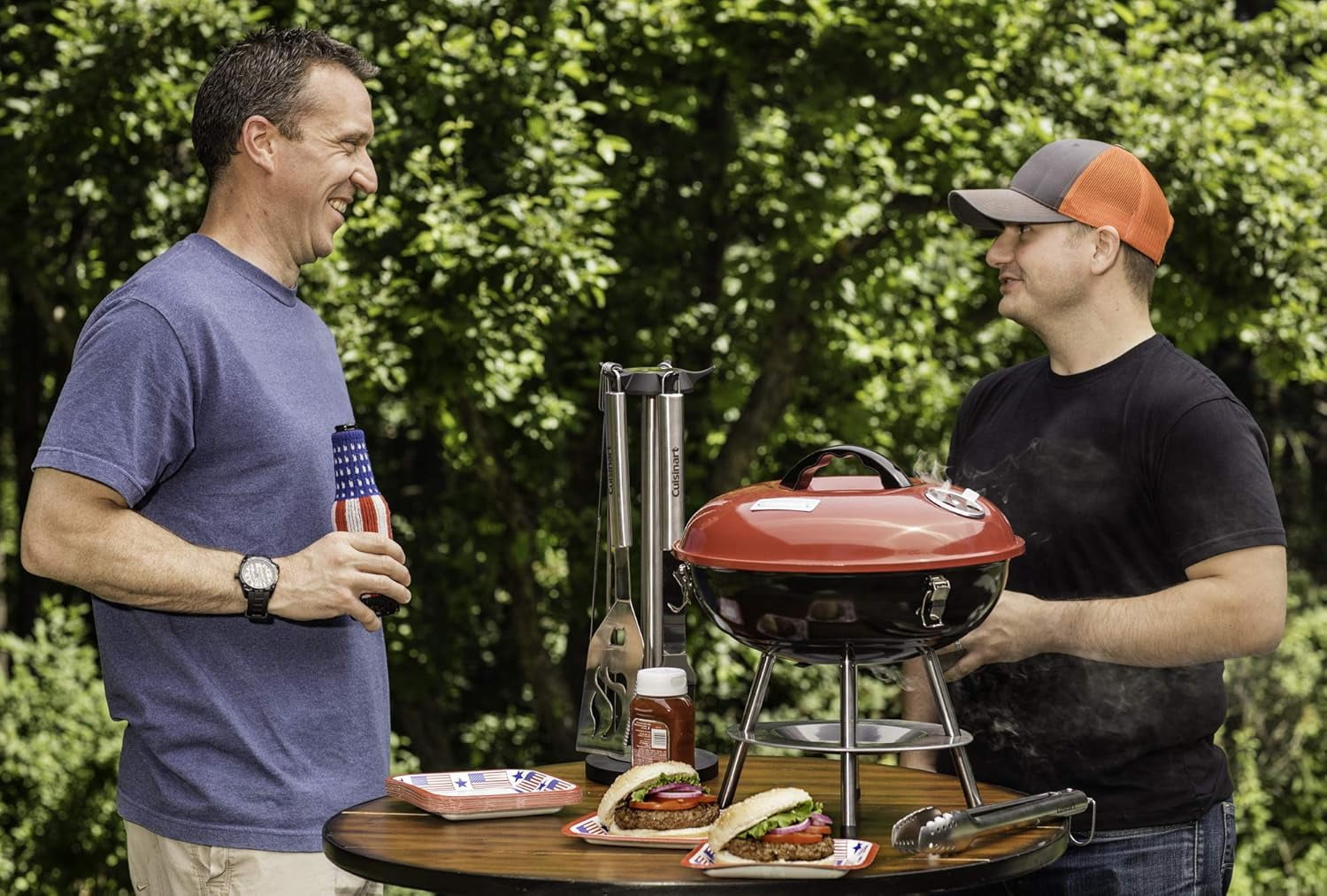 Cuisinart Charcoal Tabletop Kettle Grill, Portable Outdoor BBQ for Camping (Red, 14 in) k9934