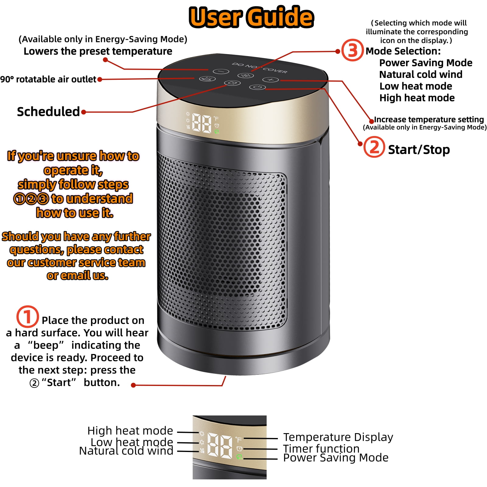 DNXNIAIFY Portable Electric Space Heater with Remote Control (Black, 1500W) ewmlq