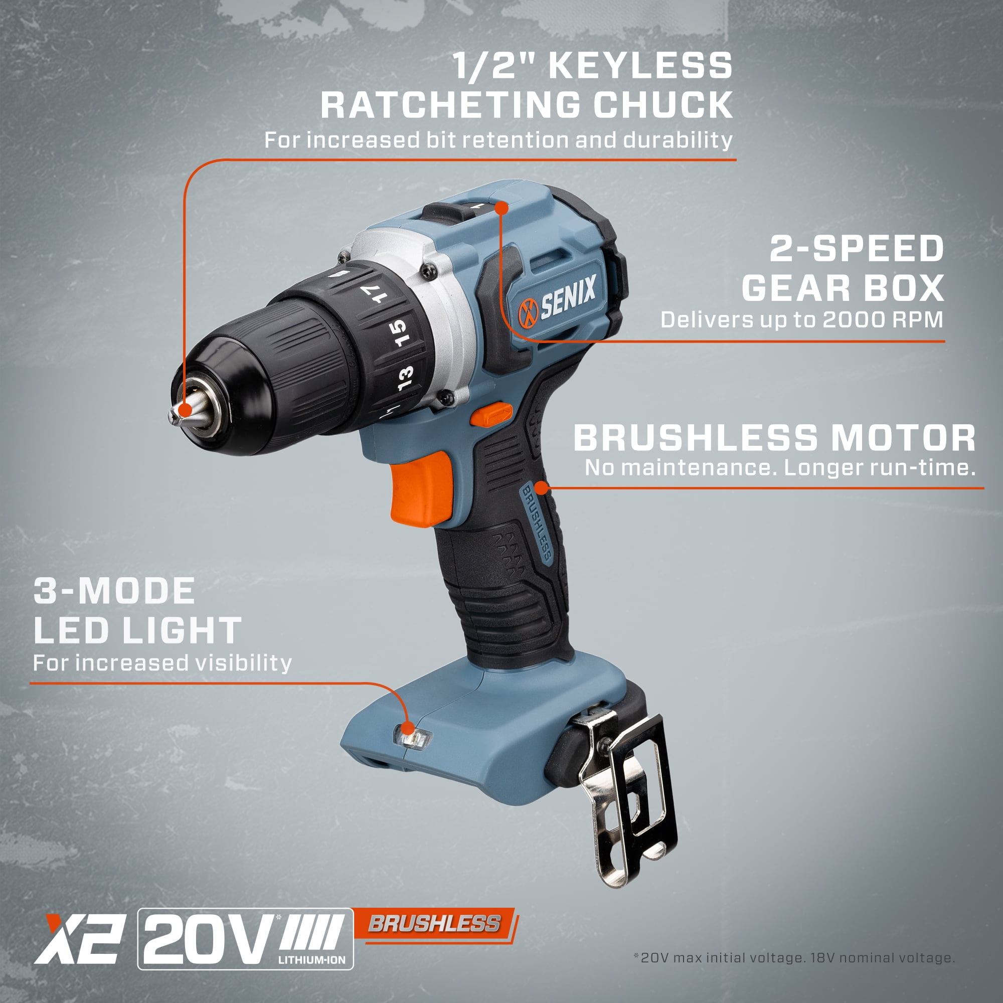 Senix 20V Cordless Power Tool Set with Keyless Drill and Hex Impact Driver (Blue, 2-Tool Kit) c8ixj - Image 10