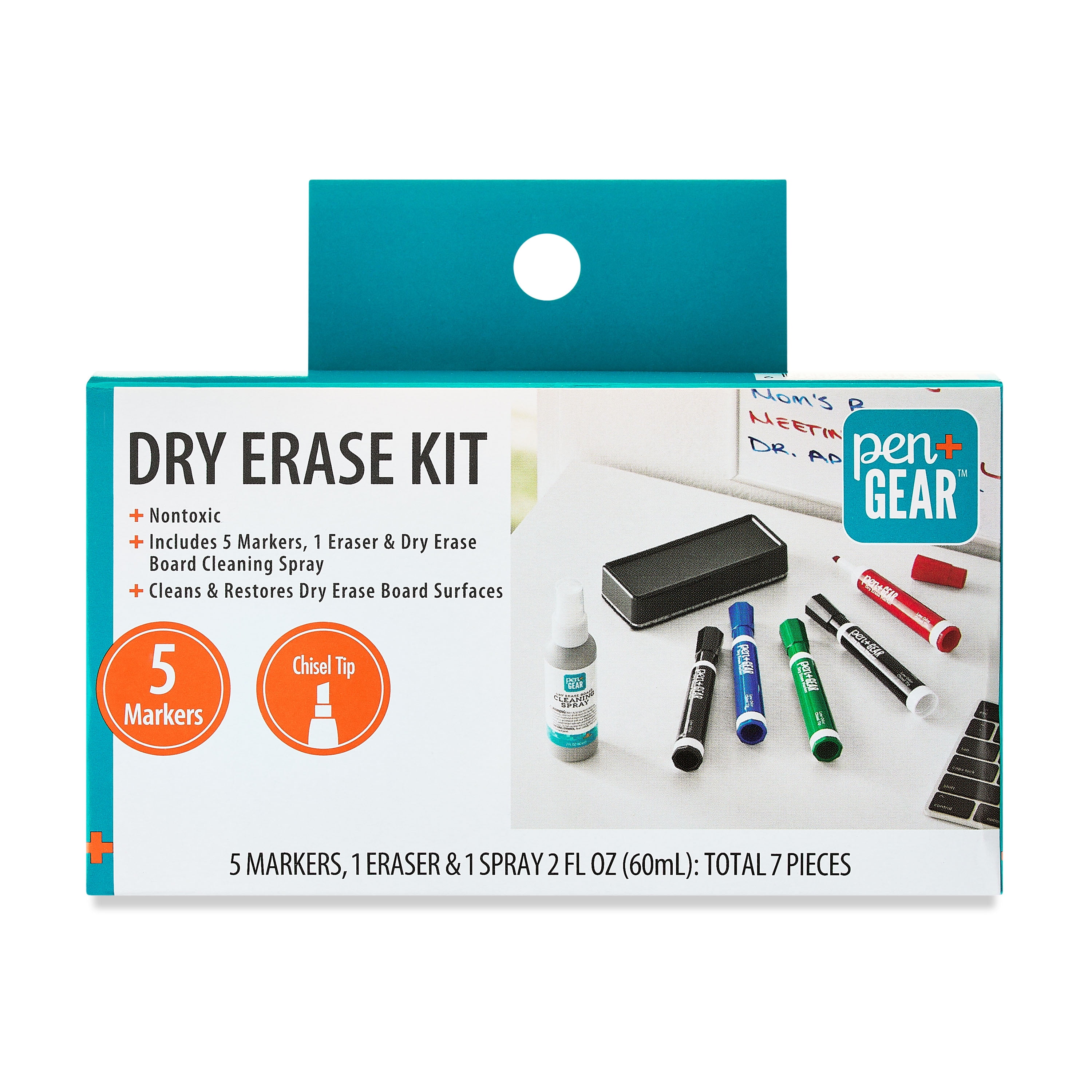 Pen+Gear Dry Erase Marker Kit with Eraser and Cleaning Spray, Chisel Tip, Assorted Colors (7 Pieces, 4 Pack) ifp68