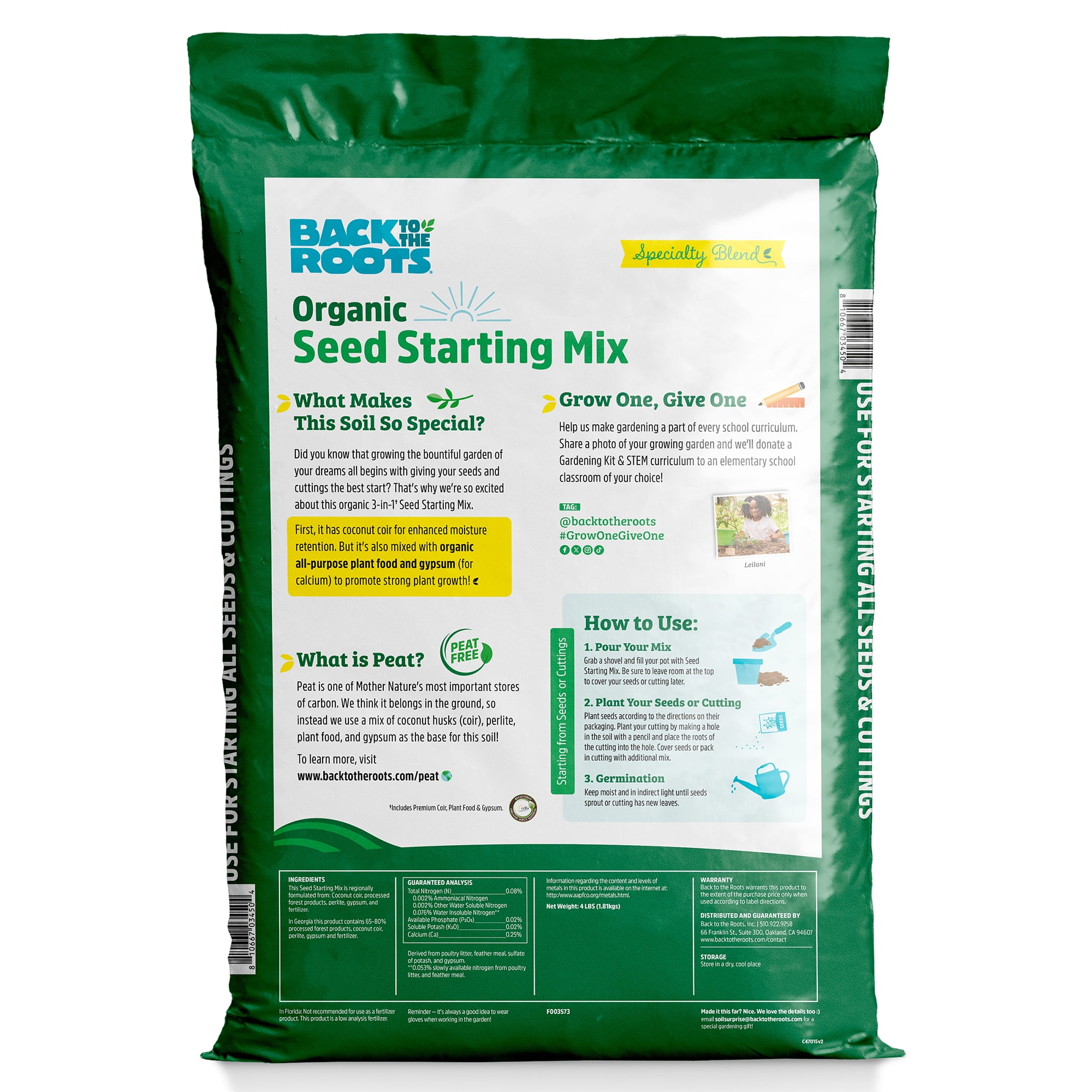 Back to the Roots Organic 3-in-1 Seed Starting Mix, Premium Soil Blend for Indoor and Outdoor Gardening (12 qt) k5mgu